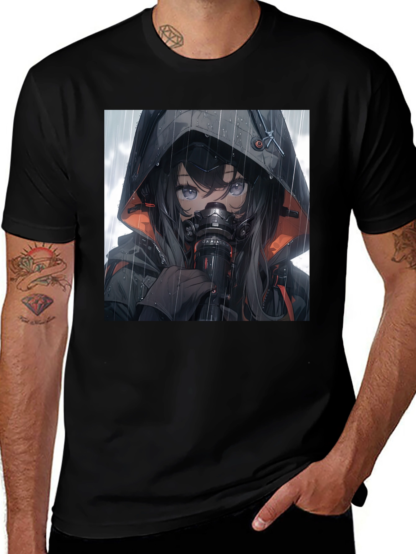 Variant 13 of Anime Girl Gas Mask Graphic Tee - Black