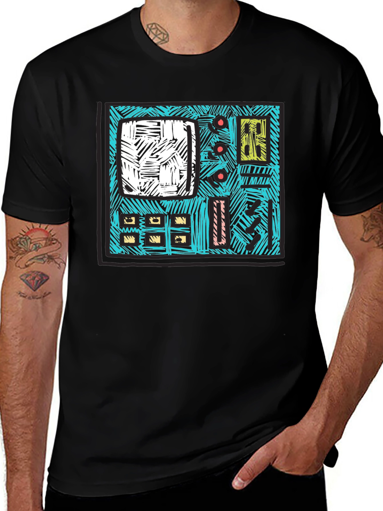 Variant 8 of Retro Synth Graphic Tee - Black Cotton T-Shirt