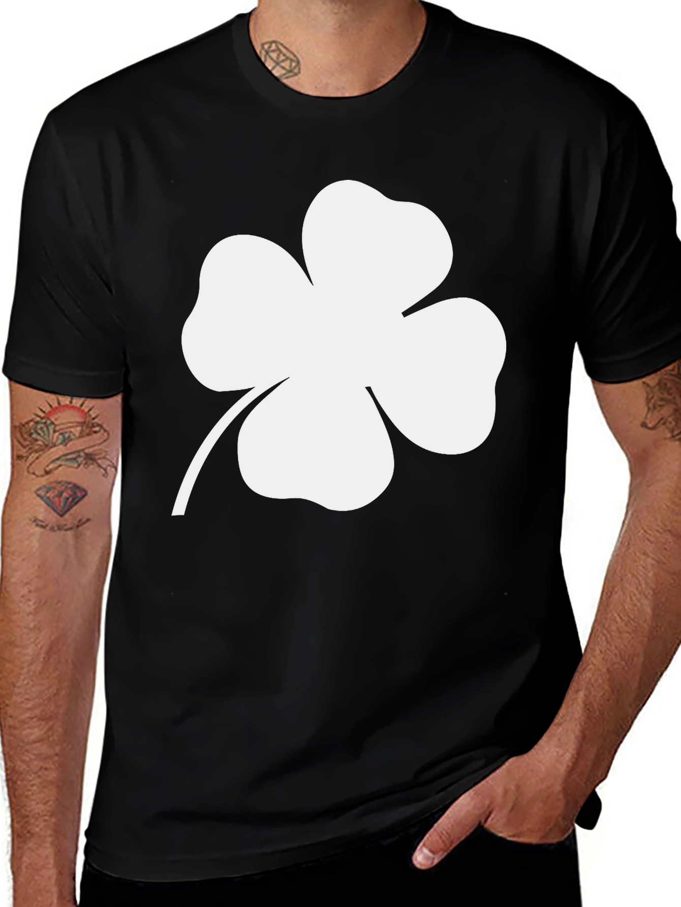 Variant 13 of Black T-Shirt with White Shamrock Graphic