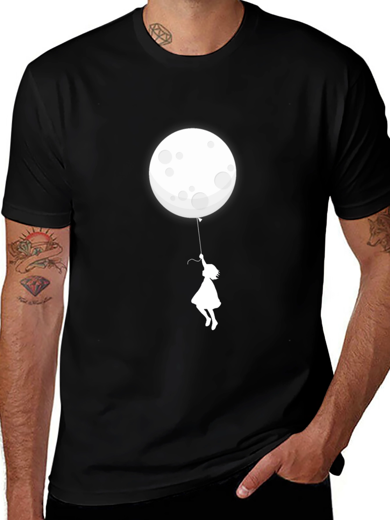 Variant 17 of Girl Moon Balloon Graphic Black T-Shirt