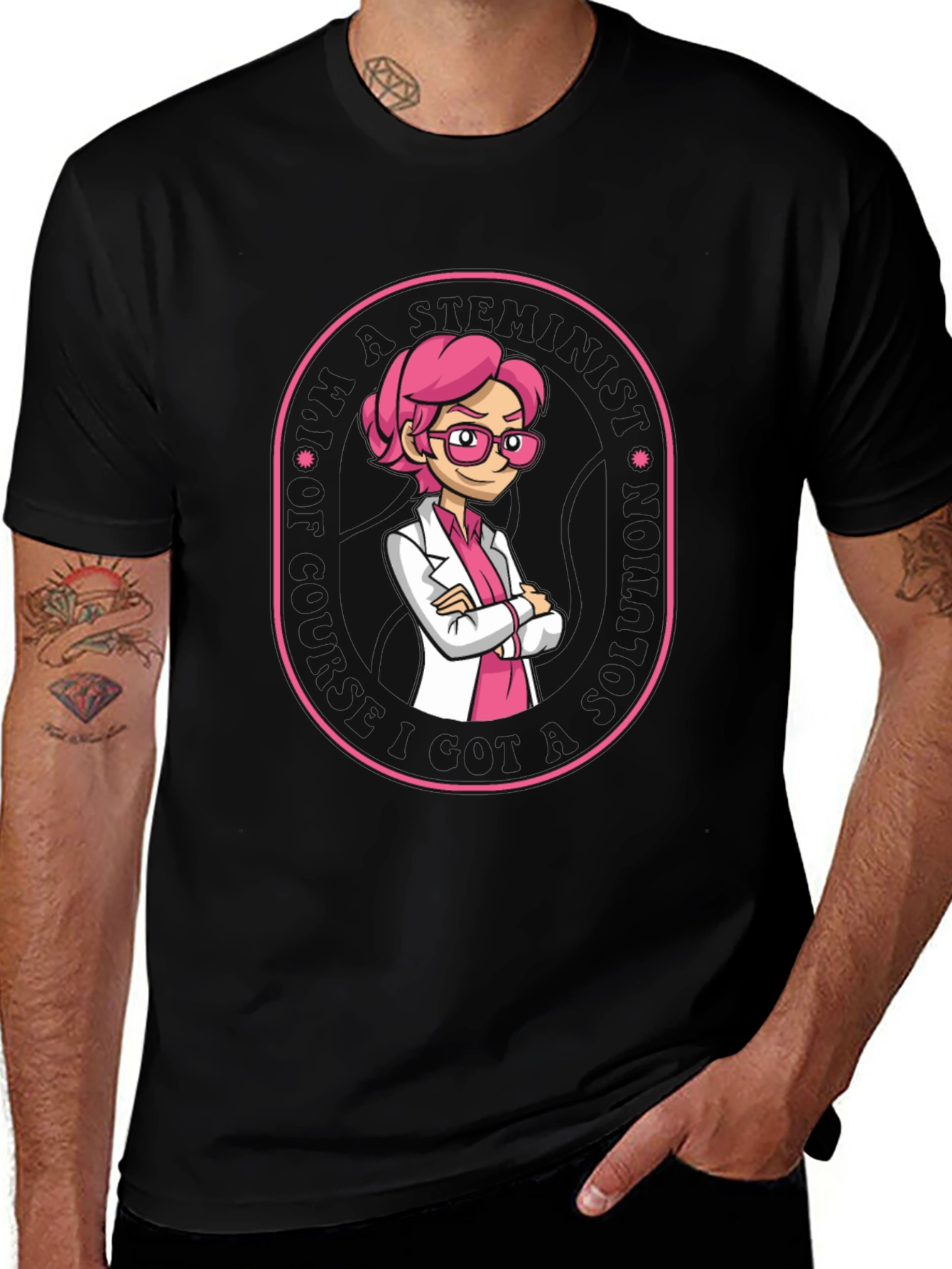 Variant 22 of Cartoon Scientist Graphic Print Black T-Shirt