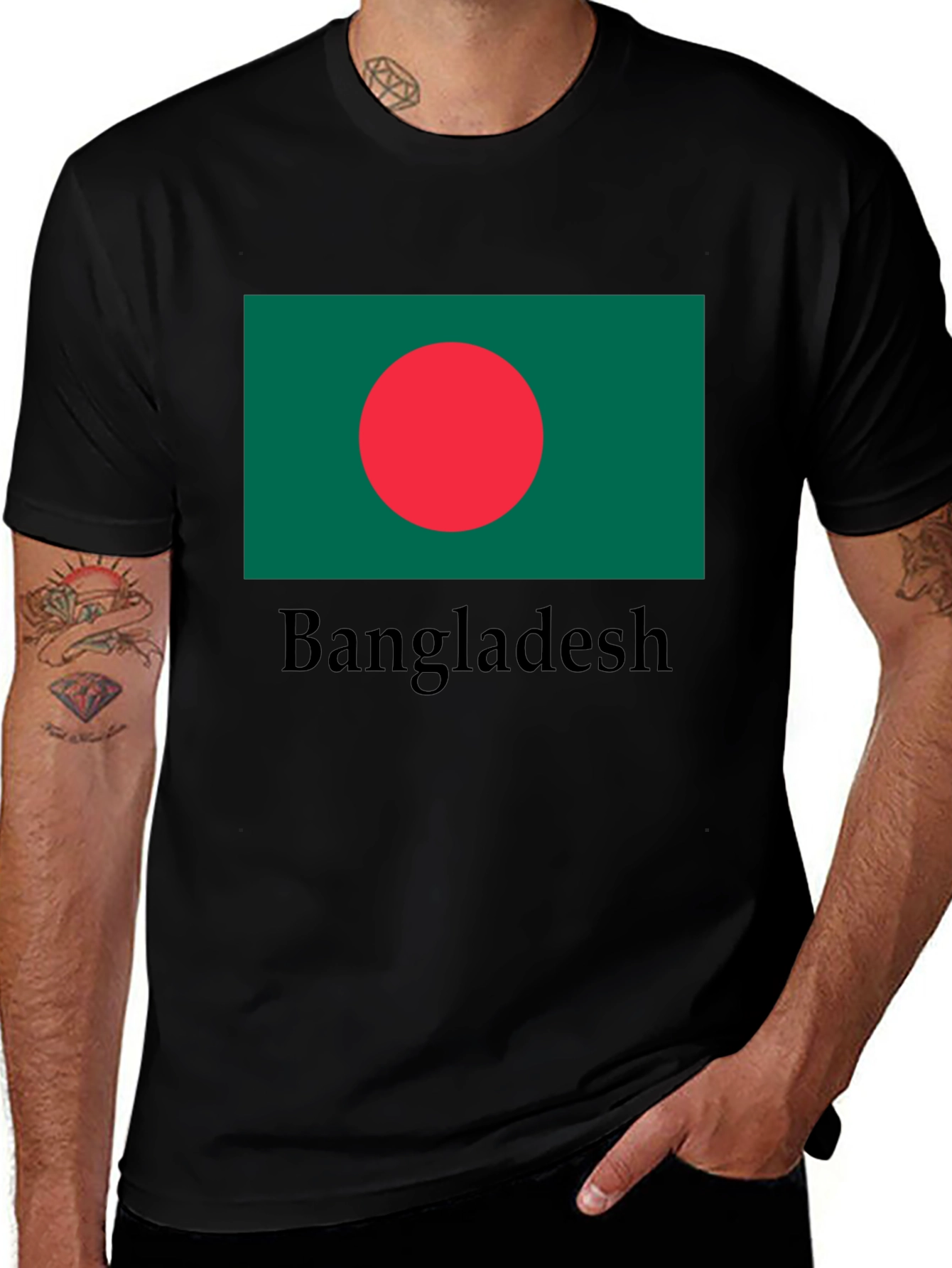 Variant 11 of Bangladesh Flag Graphic Tee - Black Cotton T-Shirt