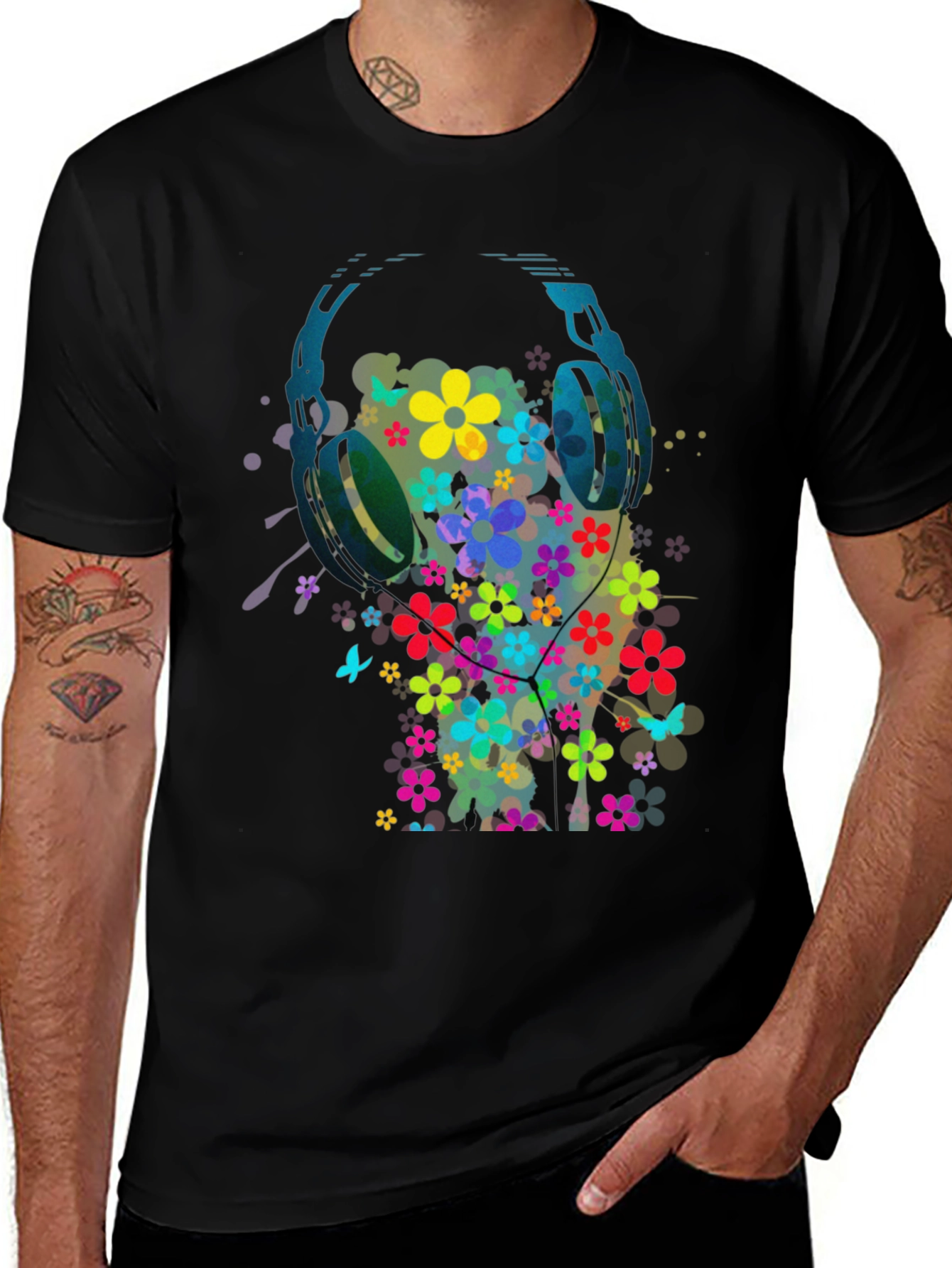 Variant 16 of Floral Headphone Graphic Tee - Music Lover's T-Shirt