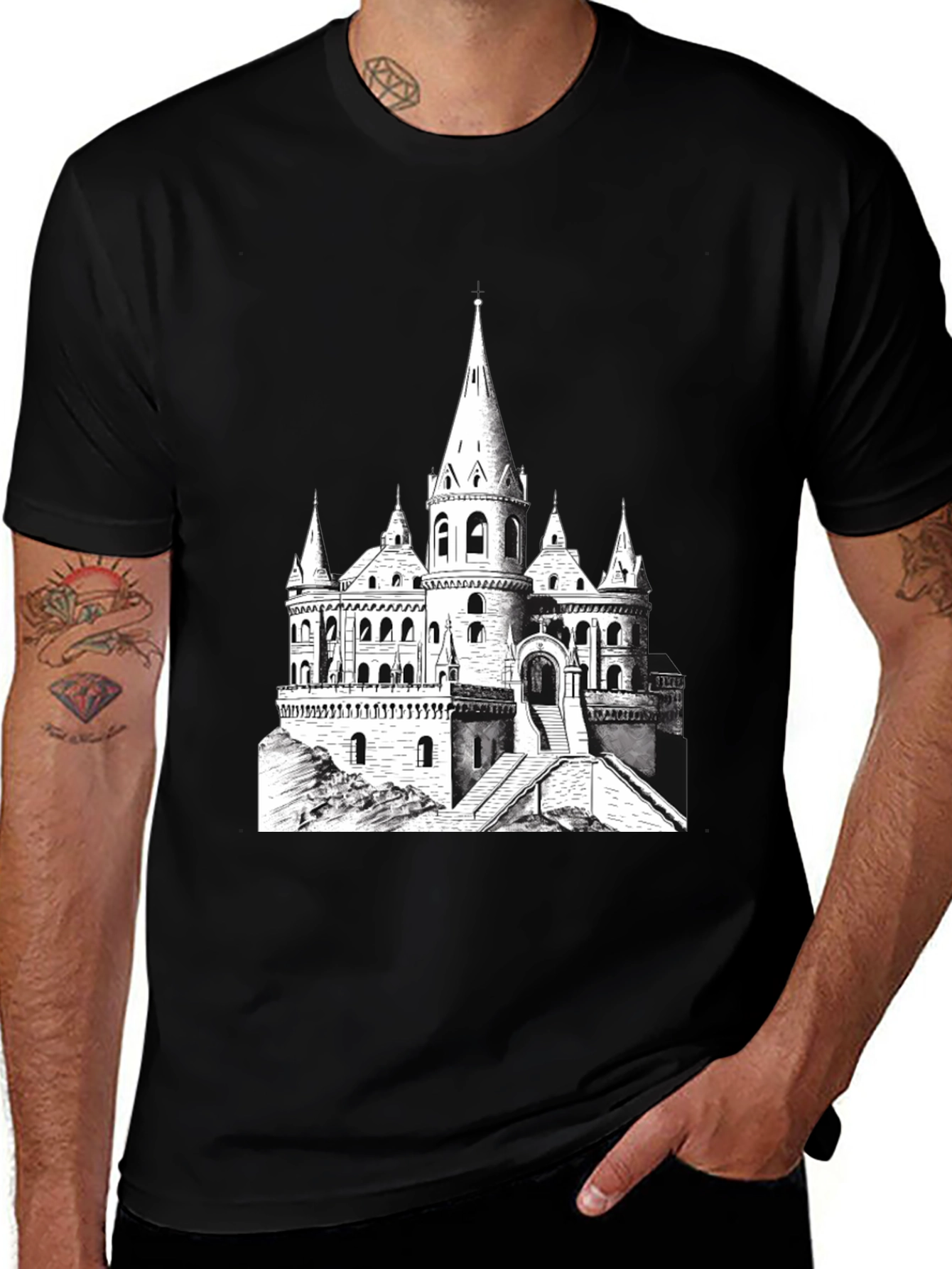 Variant 18 of Castle Graphic Tee - Black Cotton Blend