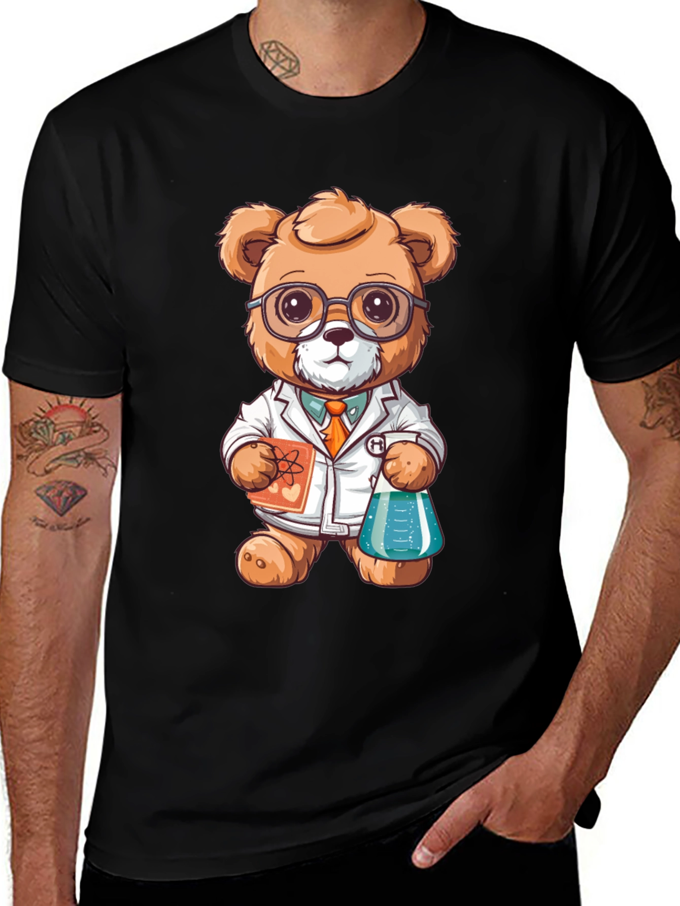 Variant 17 of Scientist Bear Graphic Tee - Black