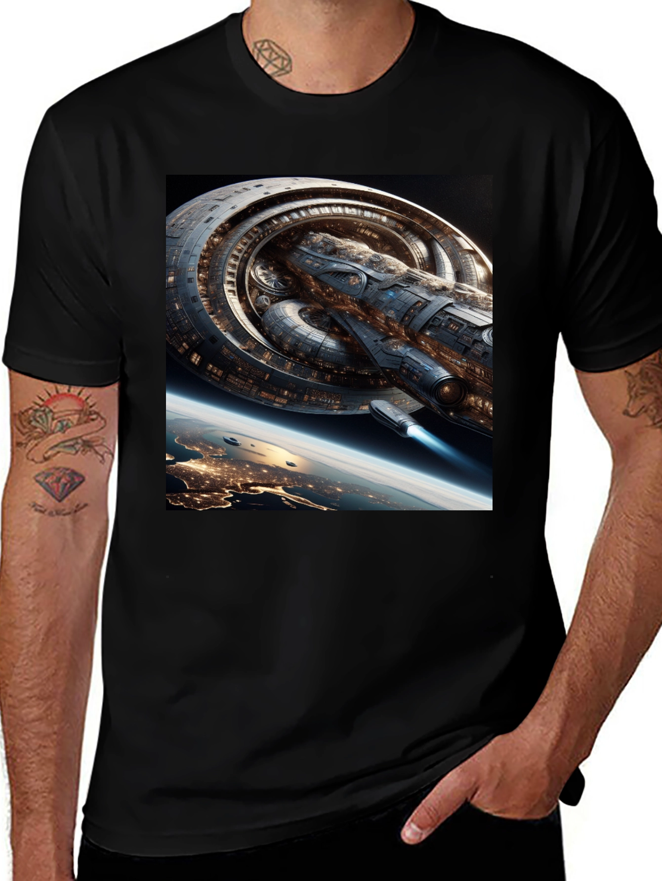 Variant 11 of Sci-Fi Spaceship Graphic Black T-Shirt