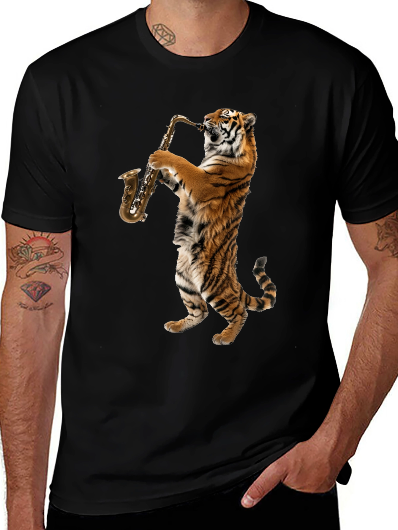 Variant 30 of Tiger Saxophone Graphic T-Shirt - Cool Animal Tee
