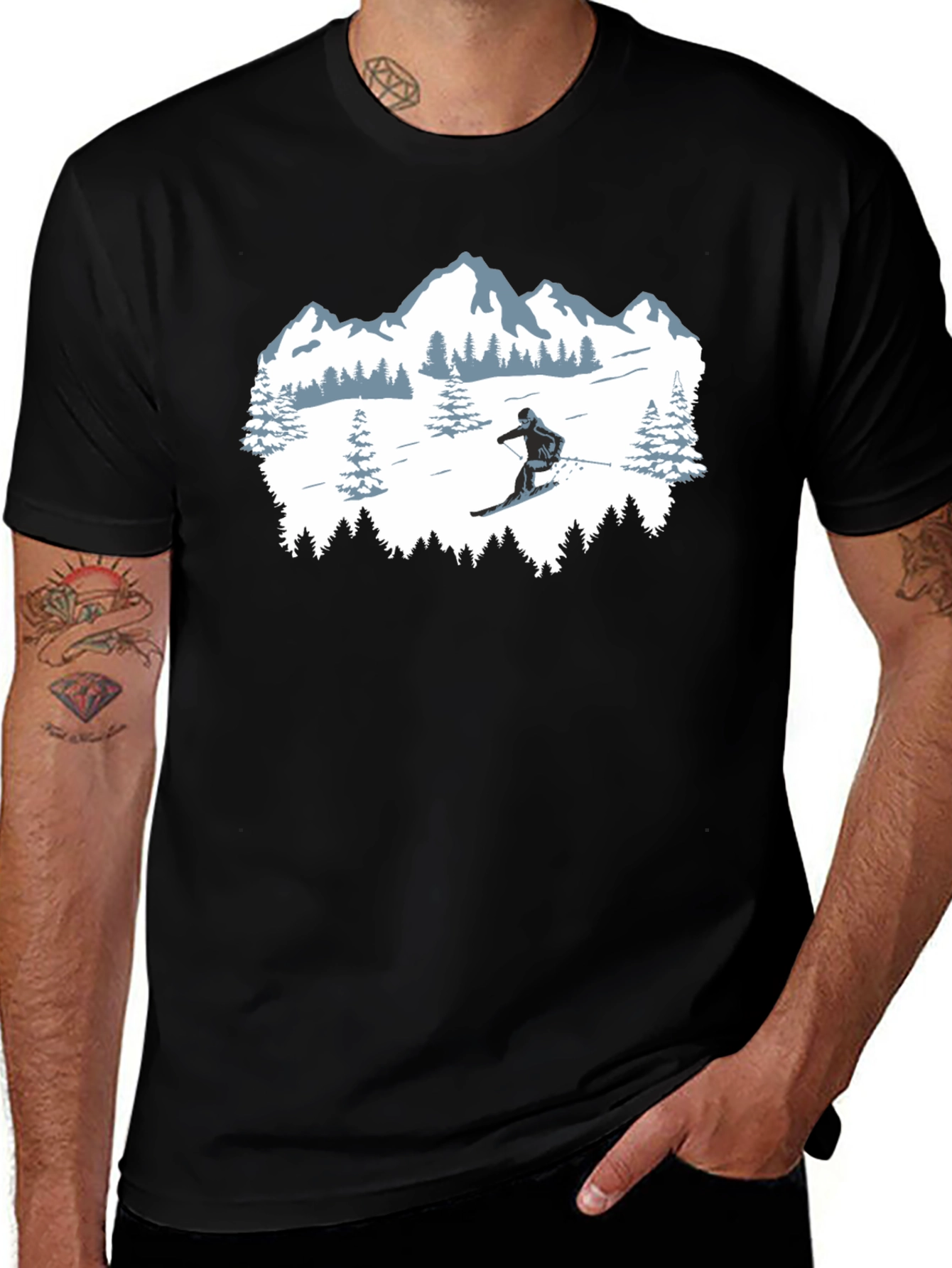 Variant 9 of Winter Sports T-Shirt: Skiing Mountain Design
