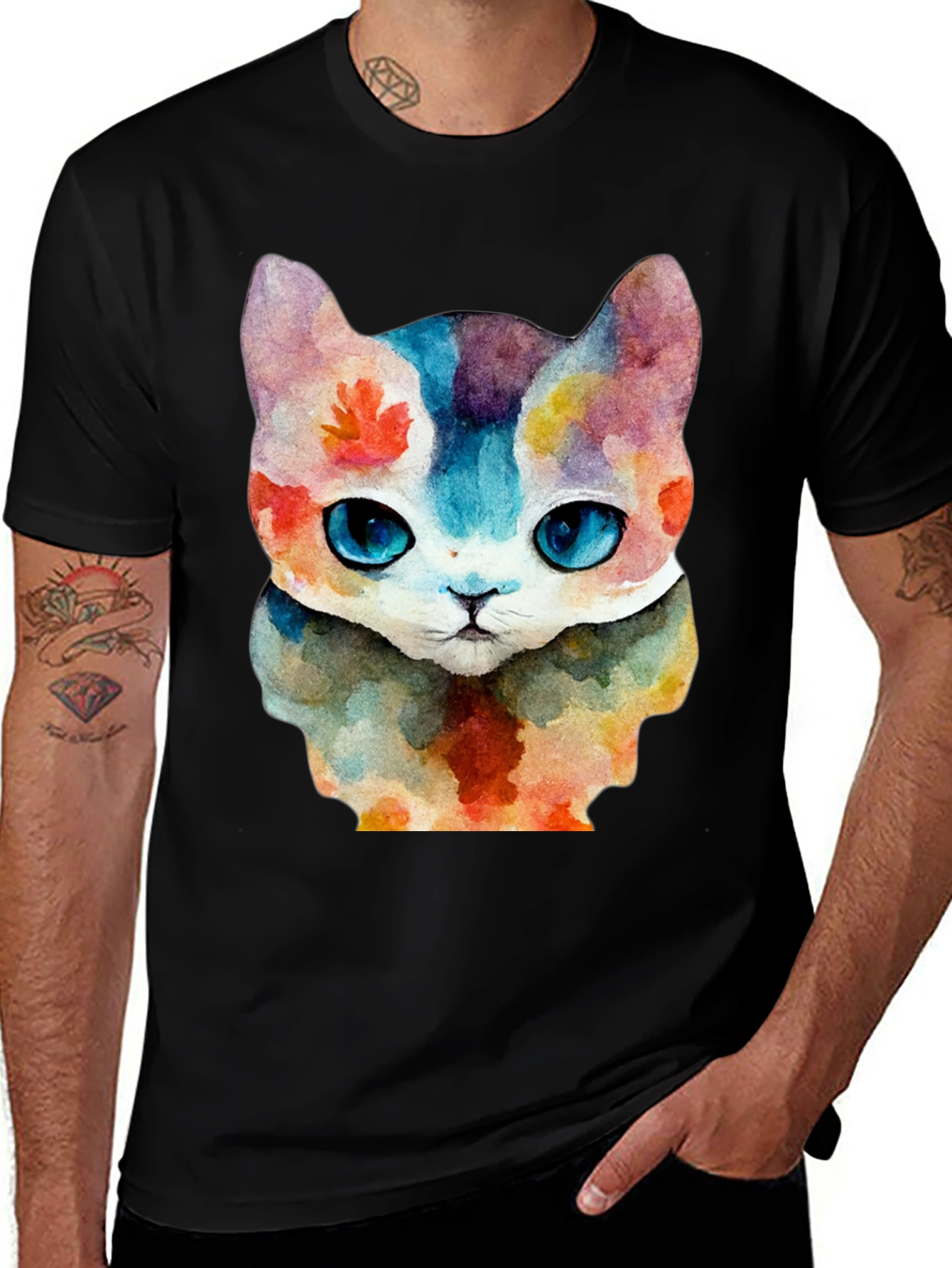 Variant 2 of Watercolor Cat Graphic T-Shirt - Soft Cotton Tee