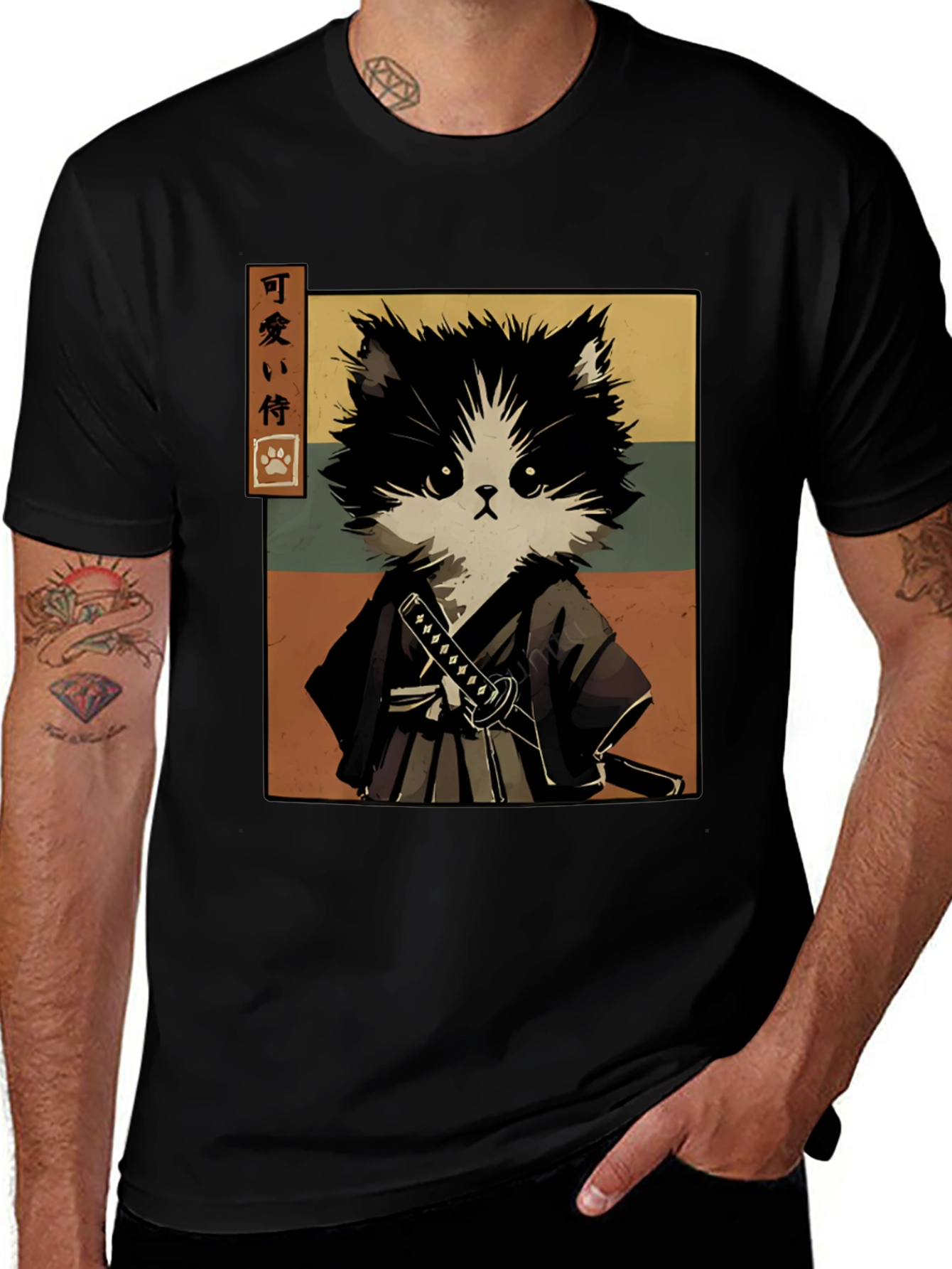Variant 15 of Samurai Cat T-Shirt - Black Graphic Tee