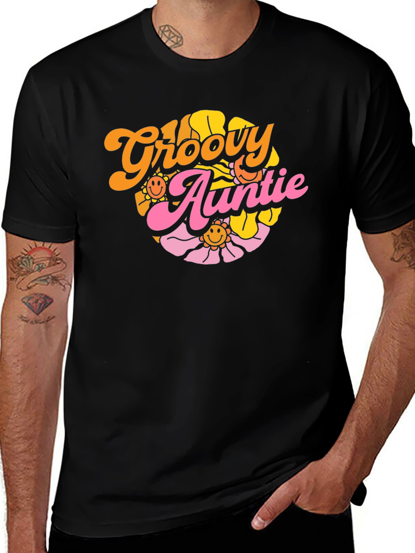 Variant 21 of Groovy Auntie T-Shirt - Retro Floral Design