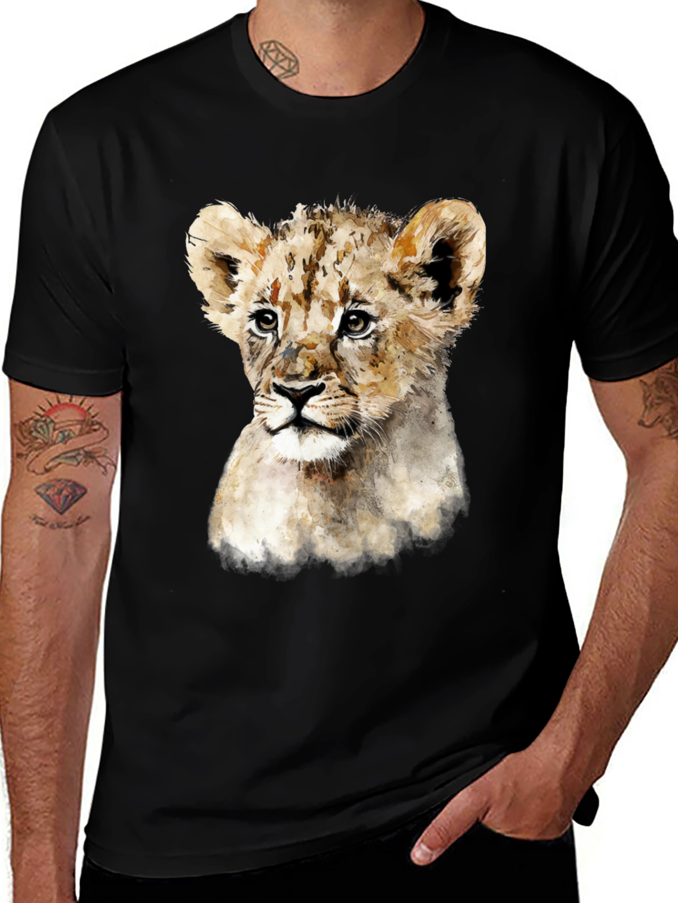 Variant 11 of Lion Cub Print Black T-Shirt