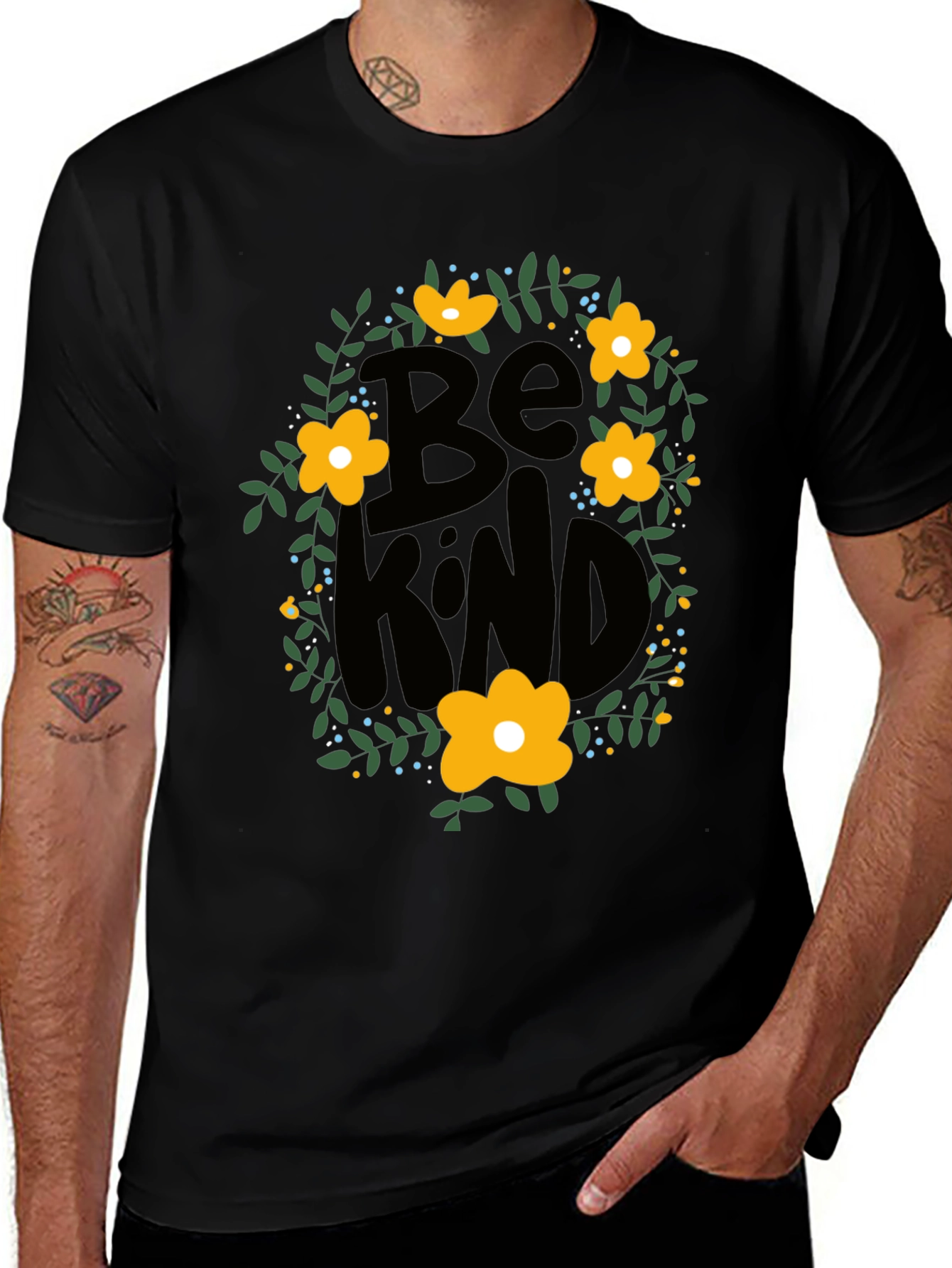 Variant 12 of Be Kind Floral Graphic Tee - Black Casual T-Shirt