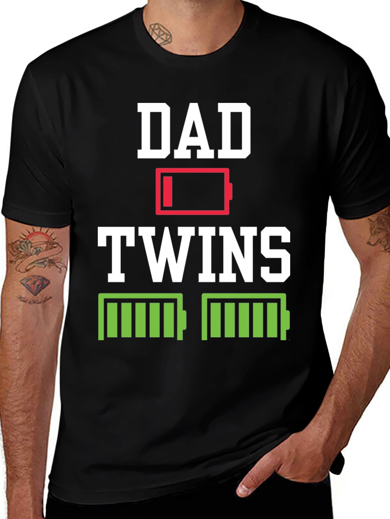 Black Dad of Twins Low Battery T-Shirt main image
