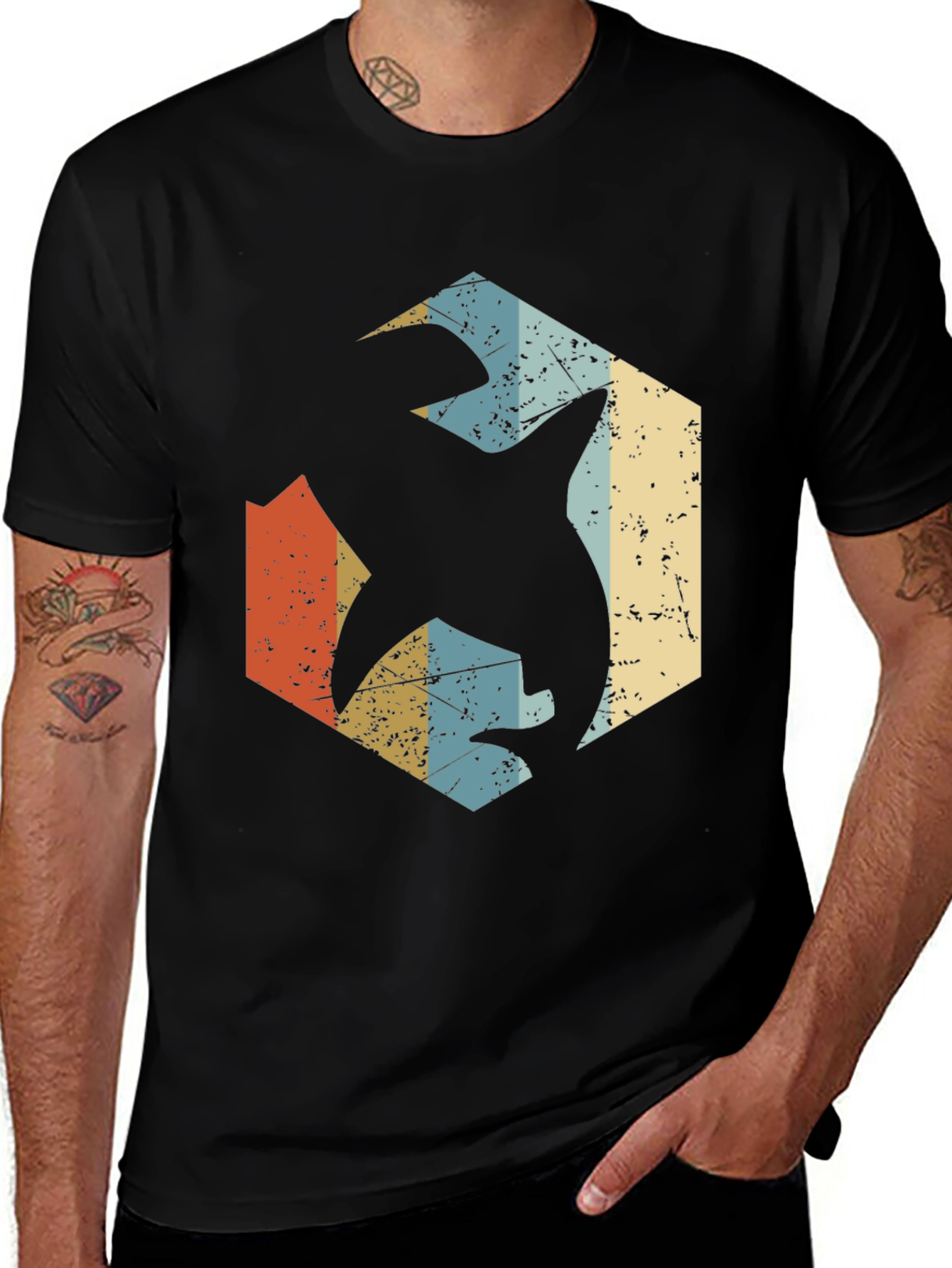 Variant 4 of Retro Shark Graphic Tee - Black Cotton Blend