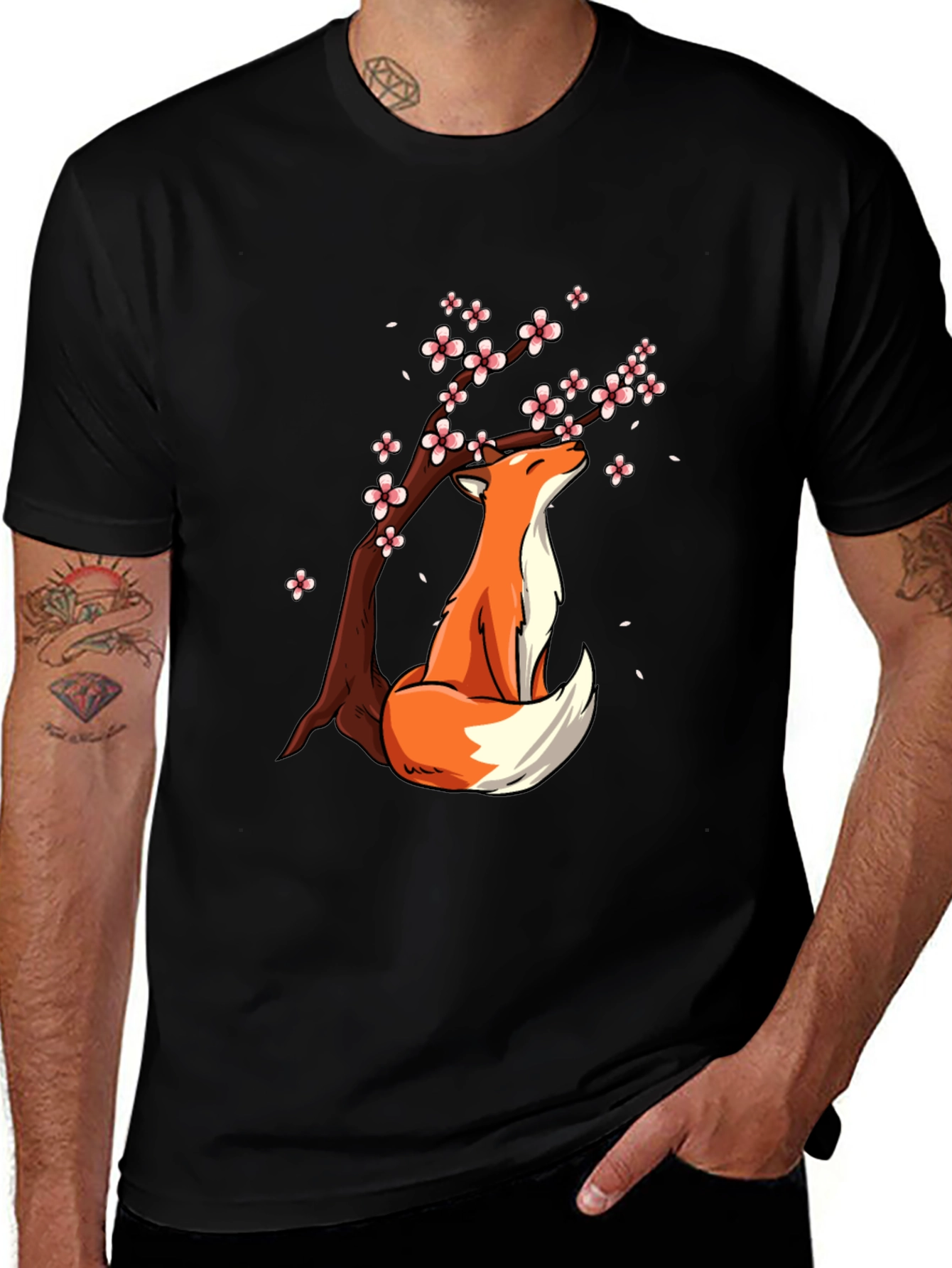 Variant 7 of Fox Under Blossoms Graphic Tee - Stylish Casual Wear