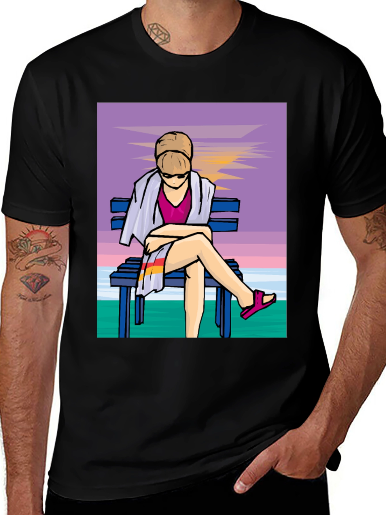 Variant 12 of Artistic Graphic Print T-Shirt - Relaxing Beach Scene