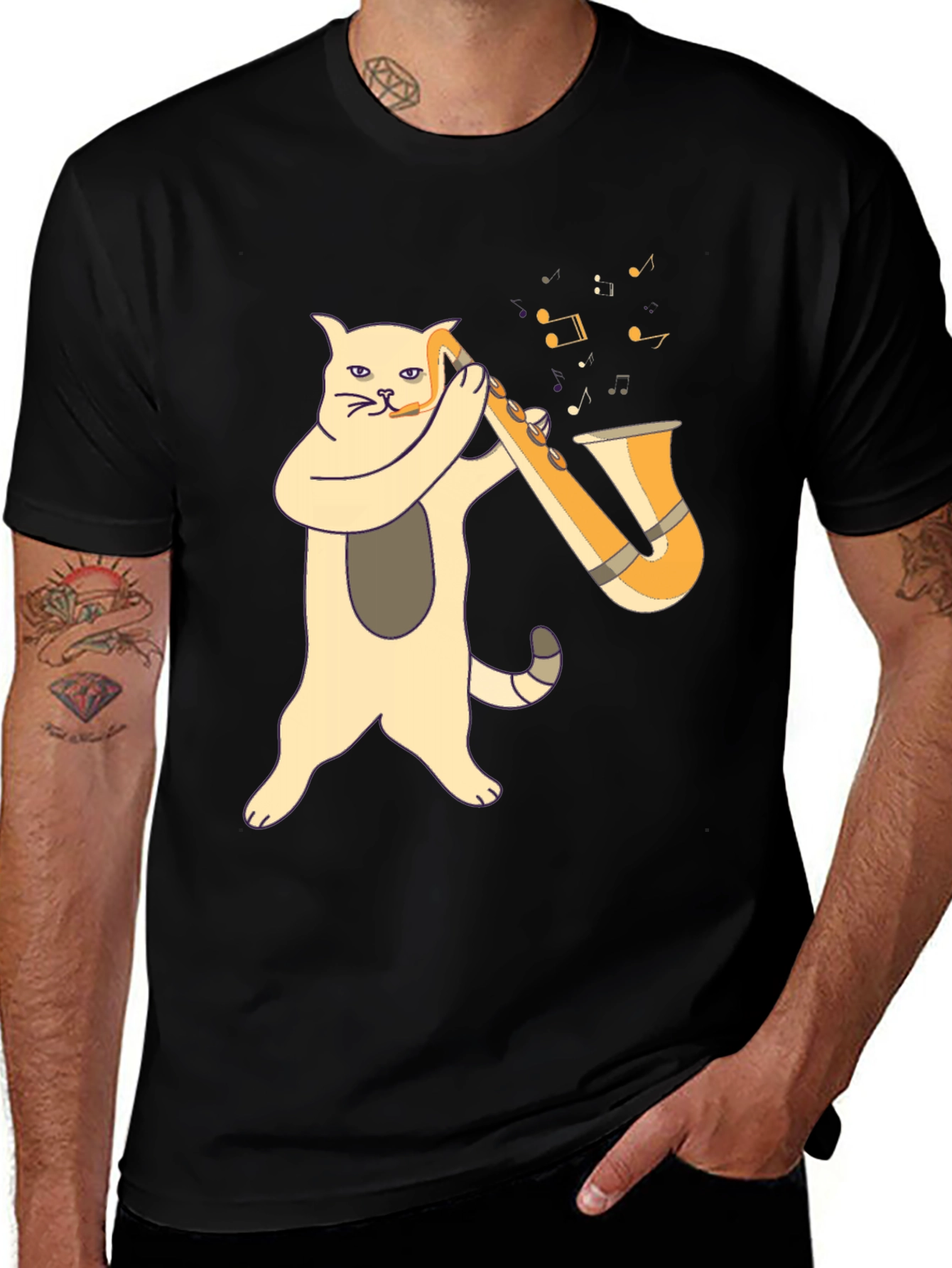 Variant 25 of Cat Saxophone Player Black T-Shirt