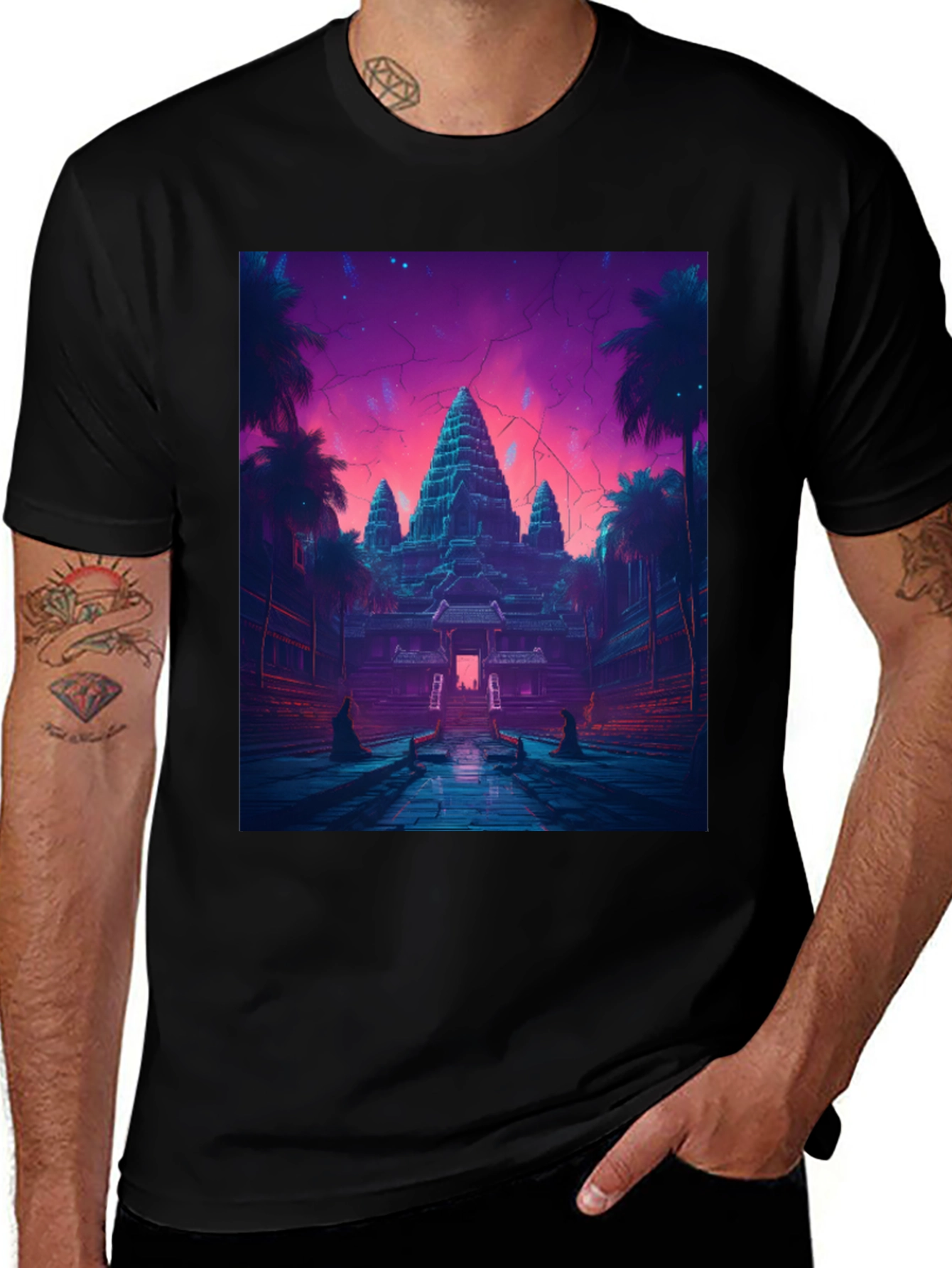 Variant 7 of Angkor Wat Graphic T-Shirt - Retro Temple Design
