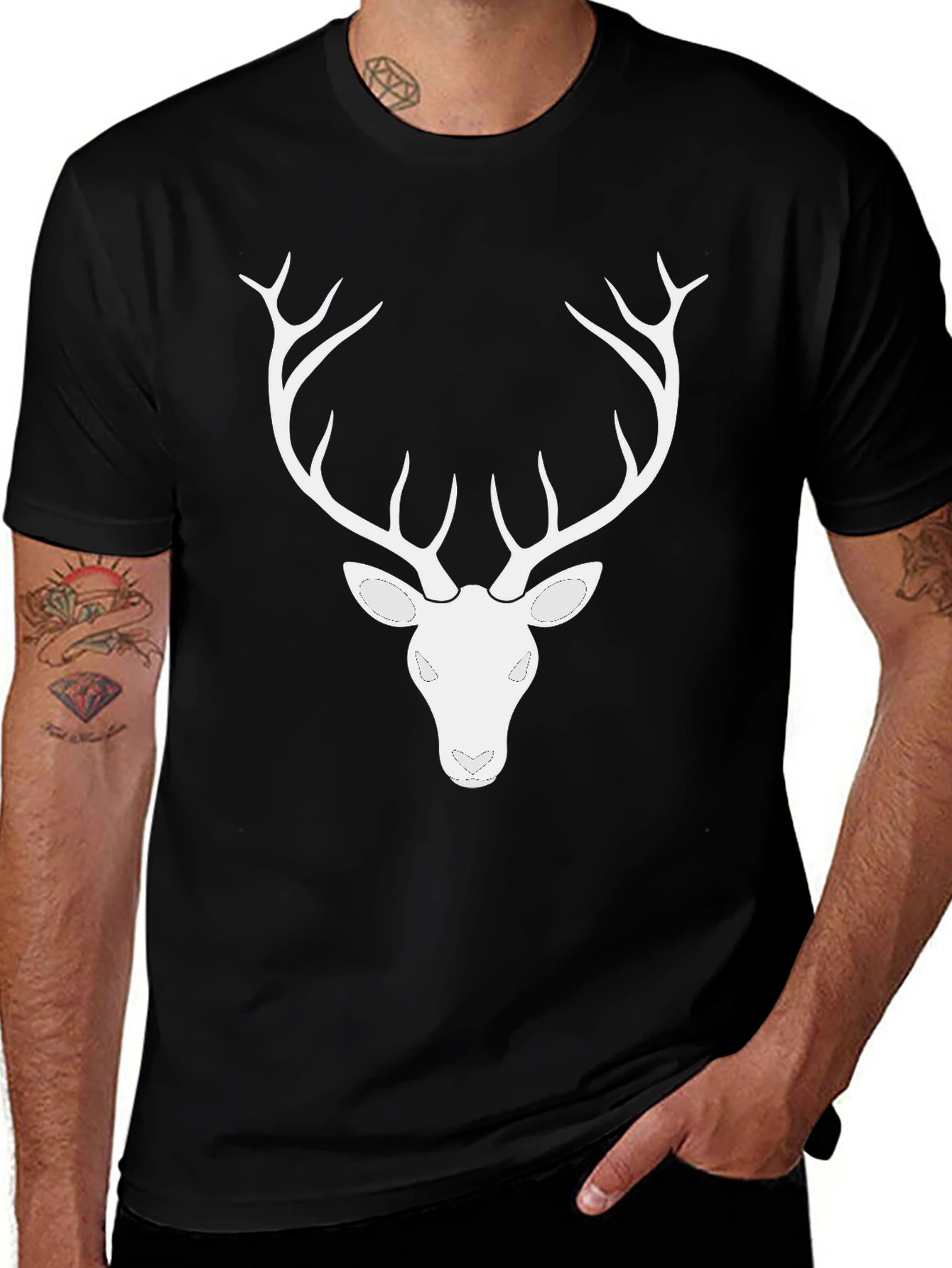 Deer Graphic Tee - Stag Antler Design Black T-Shirt
