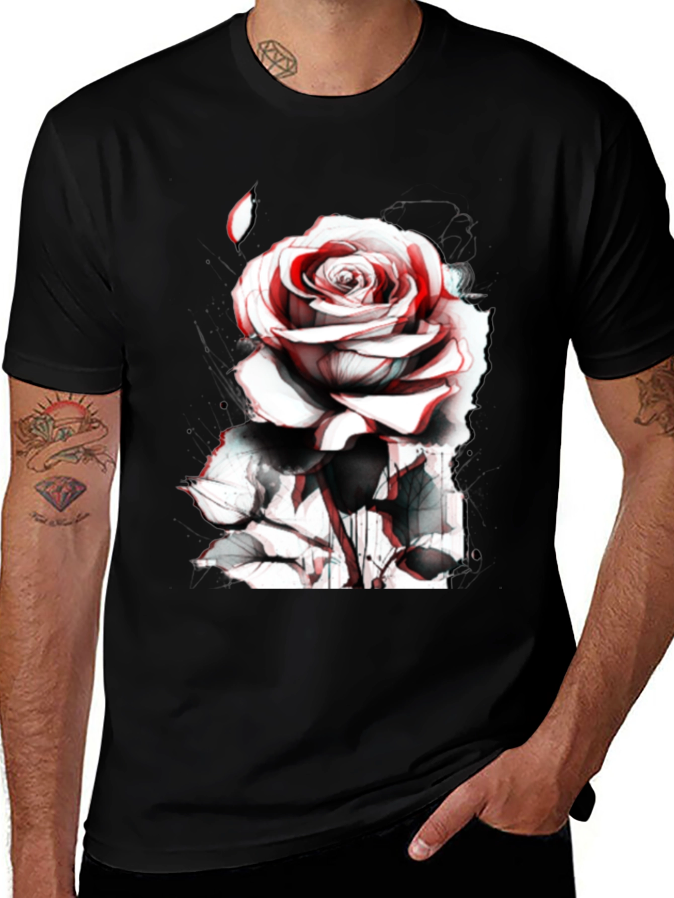 Variant 18 of Rose Graphic Tee - Bold Black Cotton T-Shirt