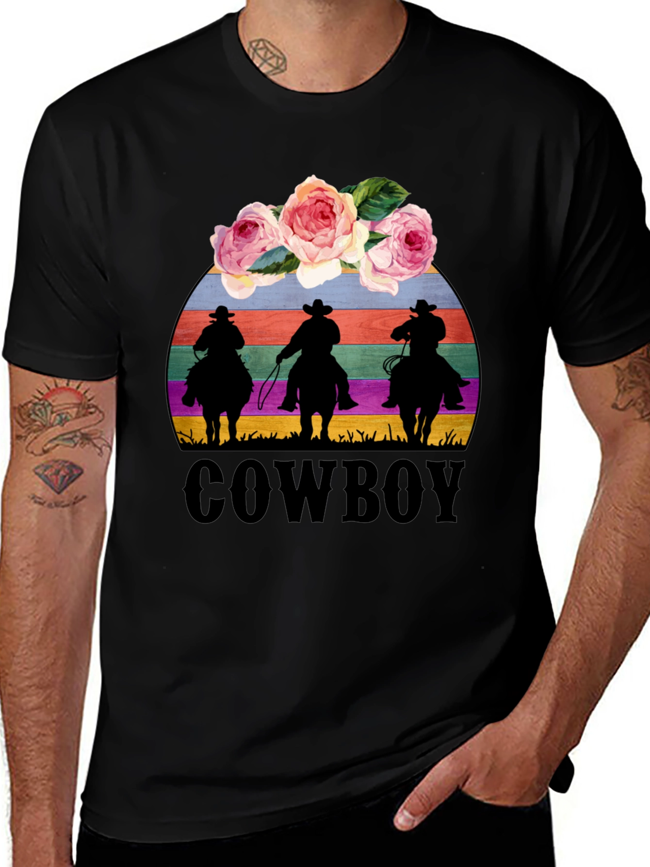 Variant 16 of Cowboy Silhouette Graphic Tee with Floral Accent