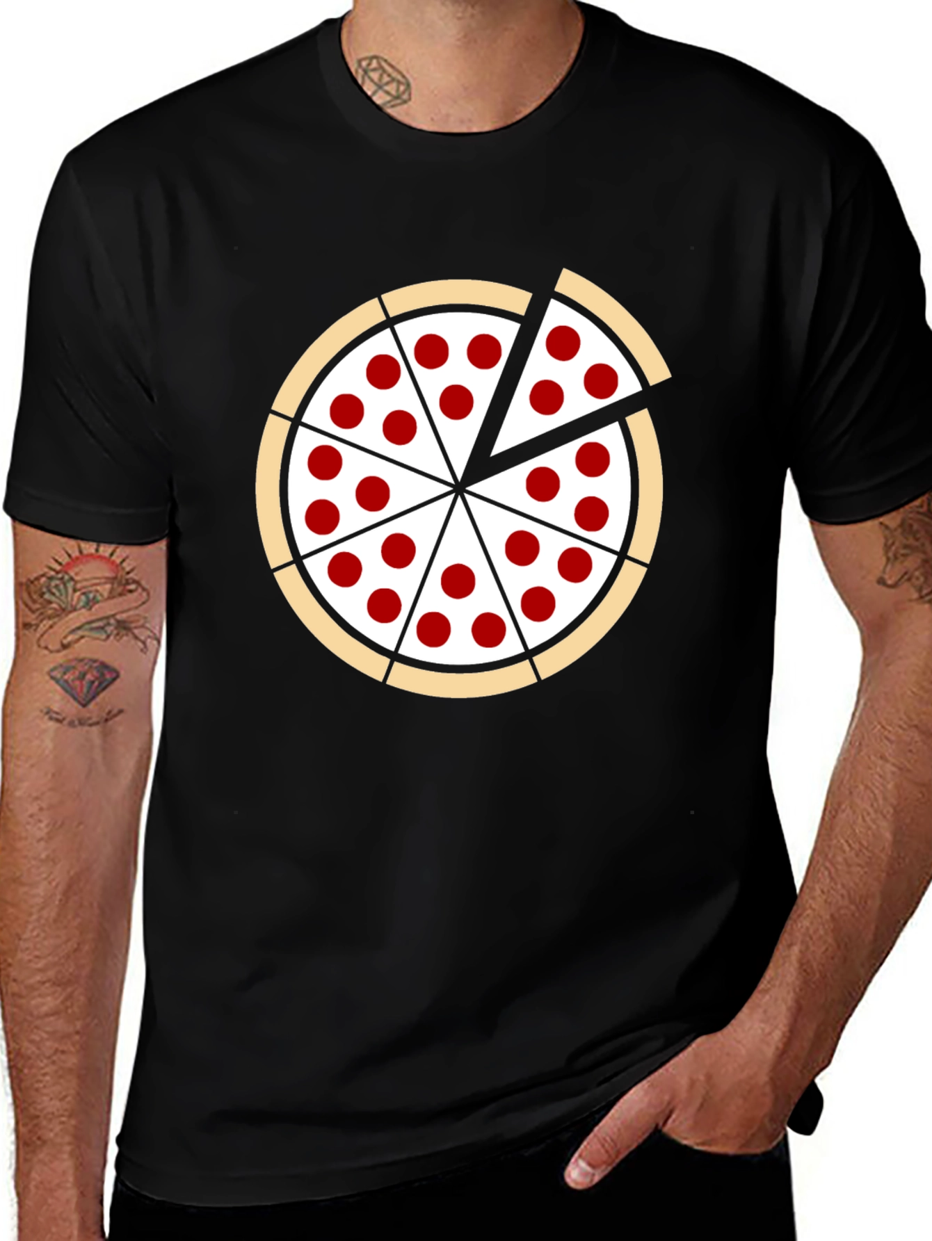 Variant 14 of Pizza Graphic Black T-Shirt: Casual Fun Style