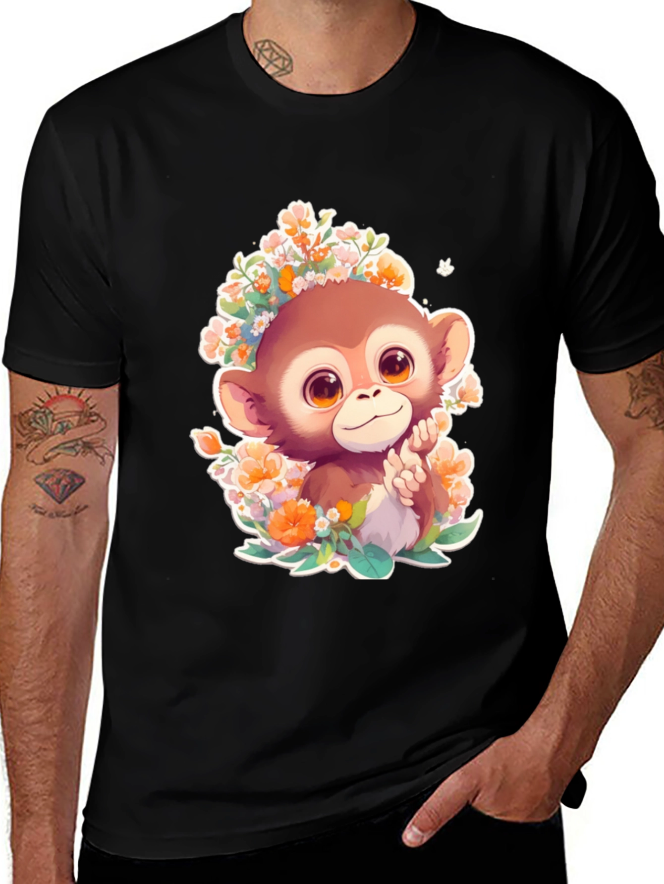 Variant 9 of Monkey Floral Graphic Tee - Cute Cartoon Design