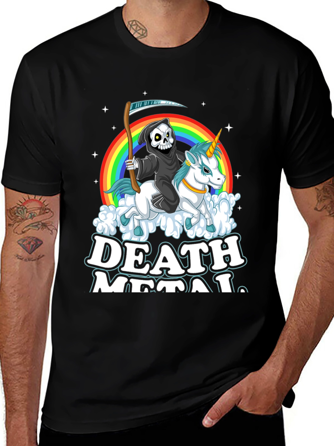 Variant 25 of Grim Reaper Riding Unicorn T-Shirt - Death Metal Tee