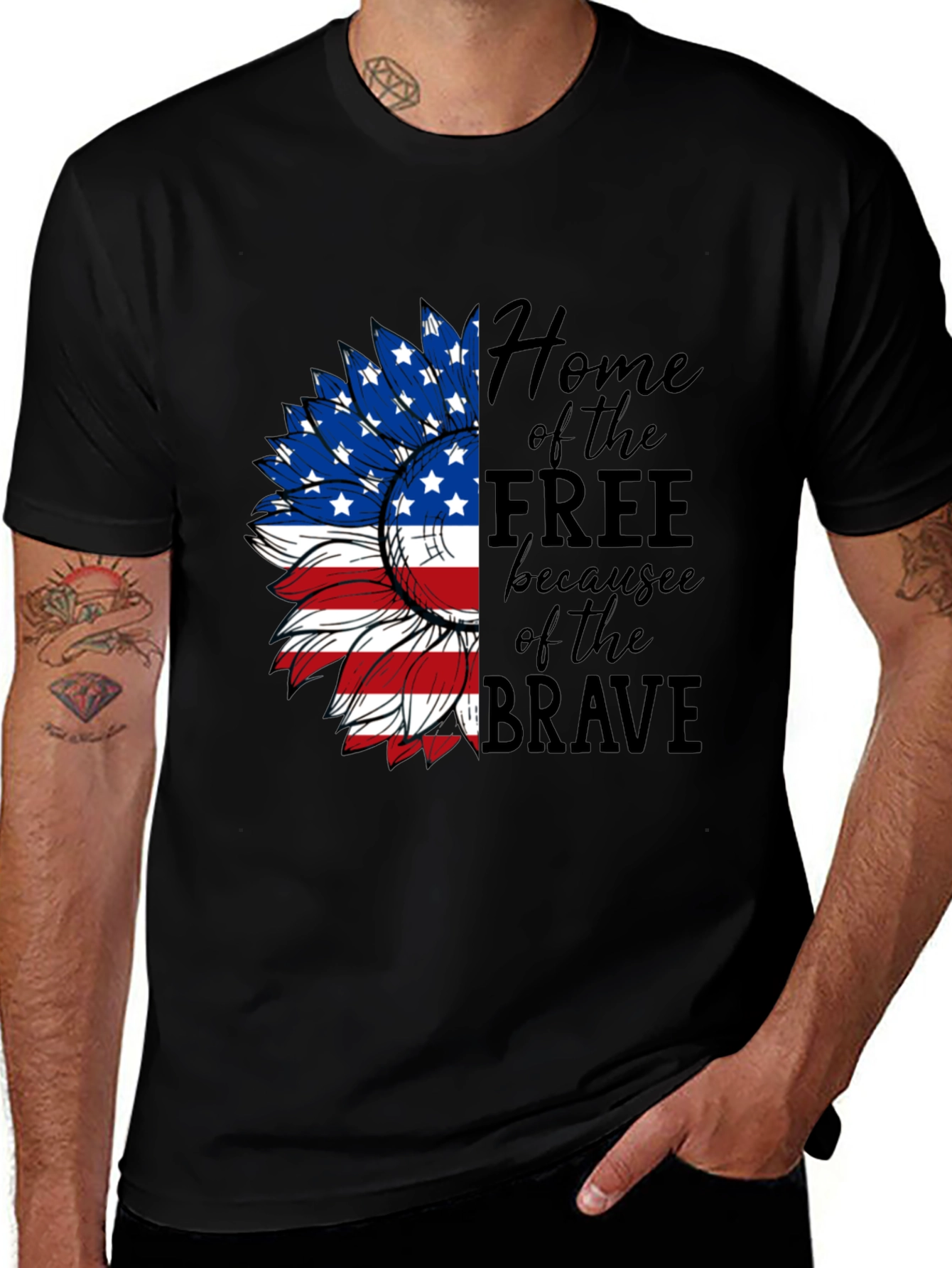 Patriotic Sunflower Graphic T-Shirt - Home of the Free