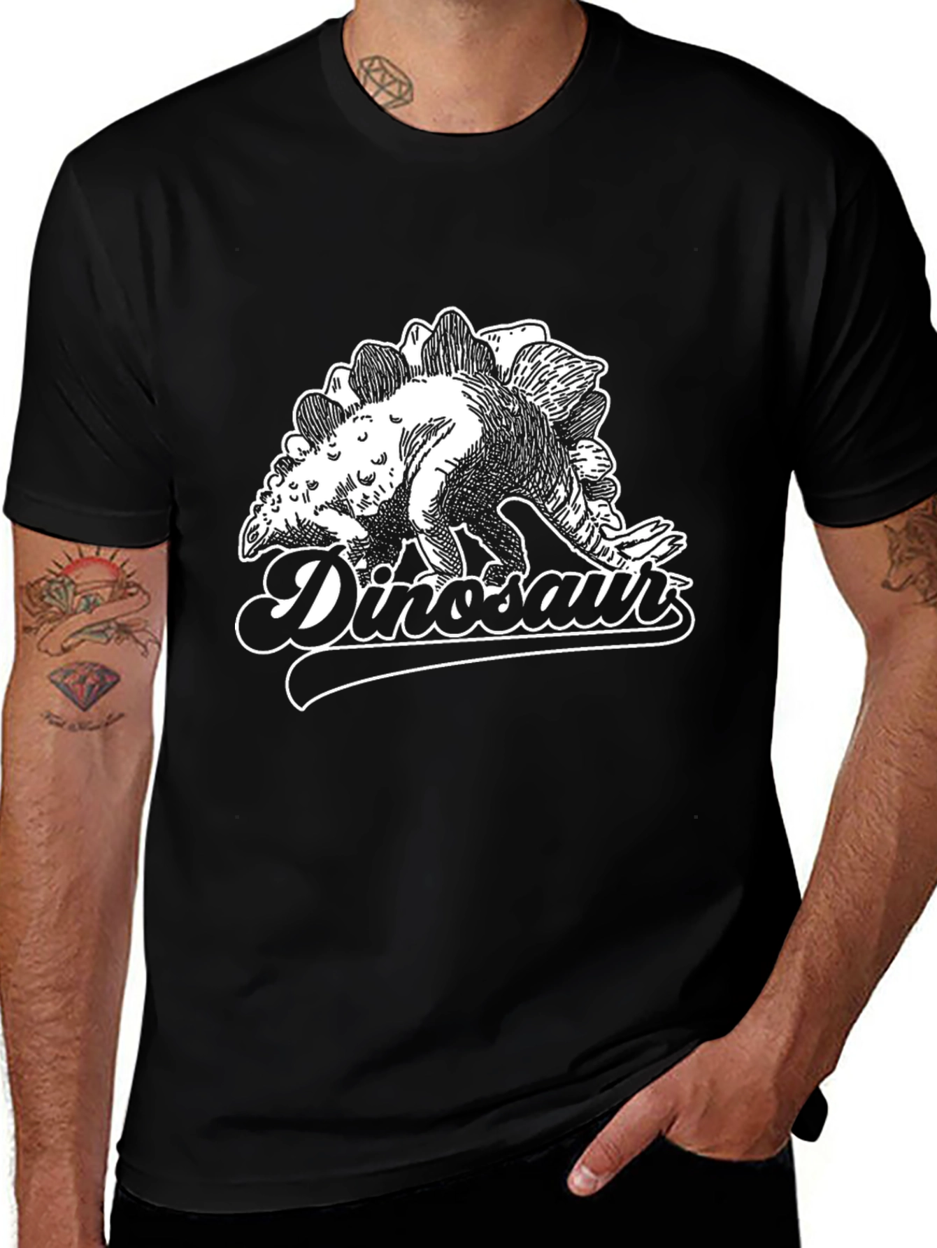 Variant 12 of Dinosaur Graphic Tee - Stegosaurus Men's Black T-Shirt