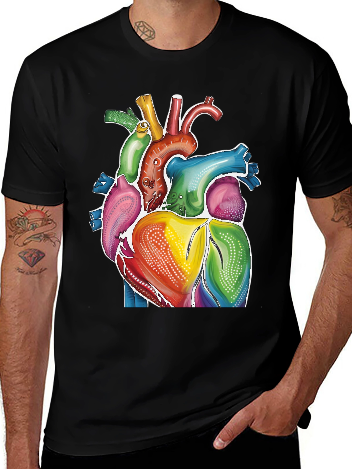 Variant 22 of Rainbow Heart Graphic Tee - Artistic Human Anatomy