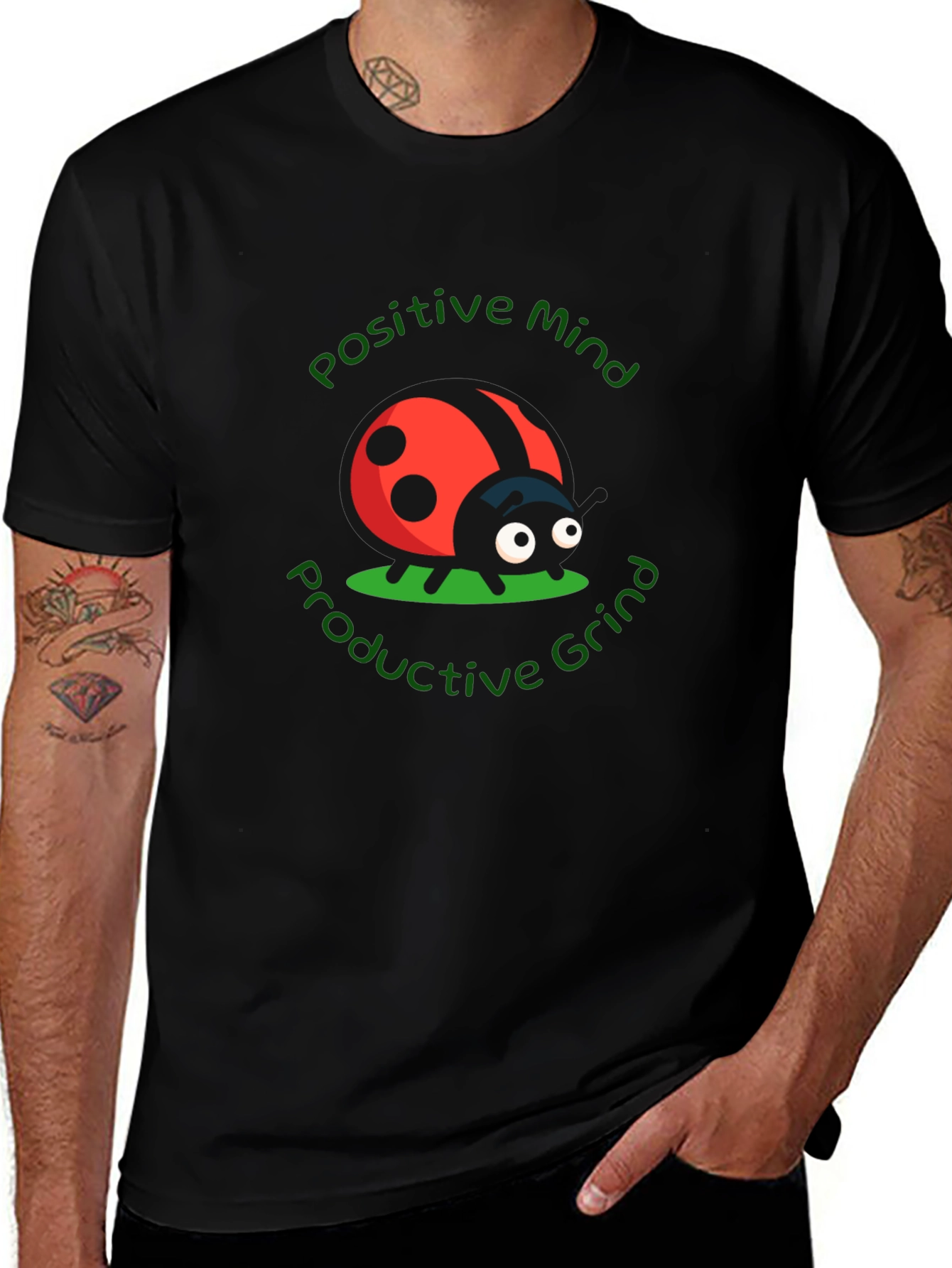 Variant 29 of Positive Mind Ladybug Graphic Tee - Black
