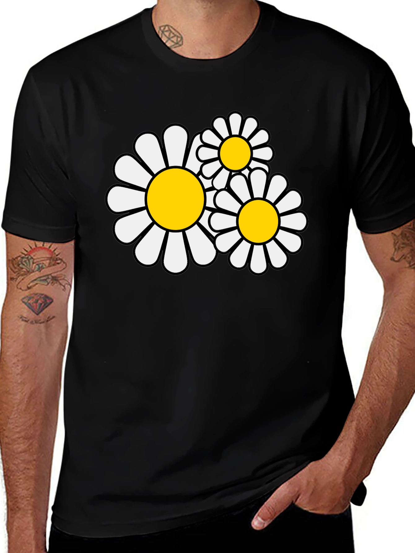Variant 11 of Daisy Flower Graphic Black T-Shirt
