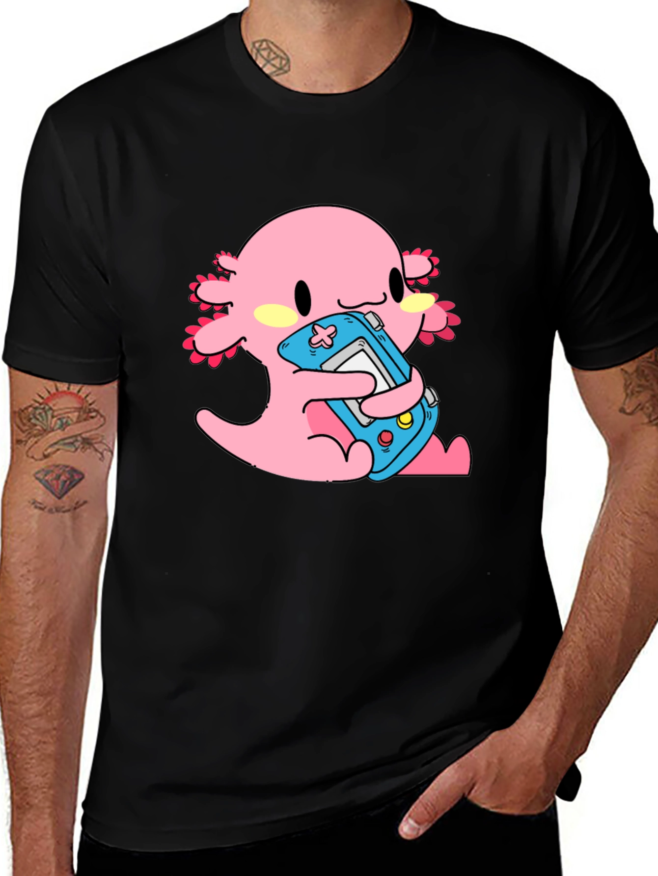 Variant 16 of Axolotl Gamer T-Shirt - Cute Kawaii Pink Salamander Tee
