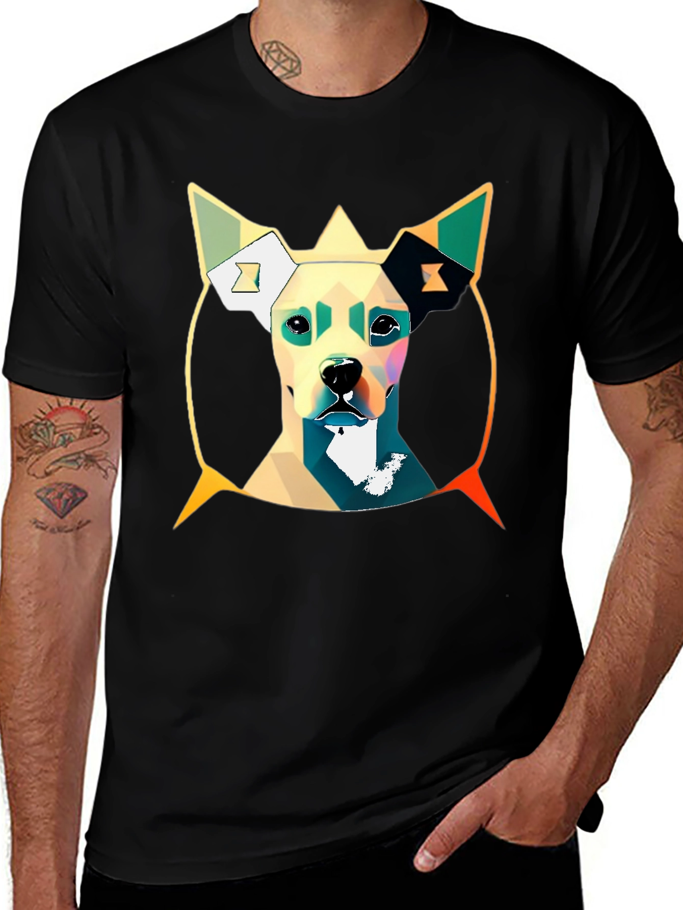 Variant 16 of Geometric Dog Graphic Tee - Stylish Men's T-Shirt