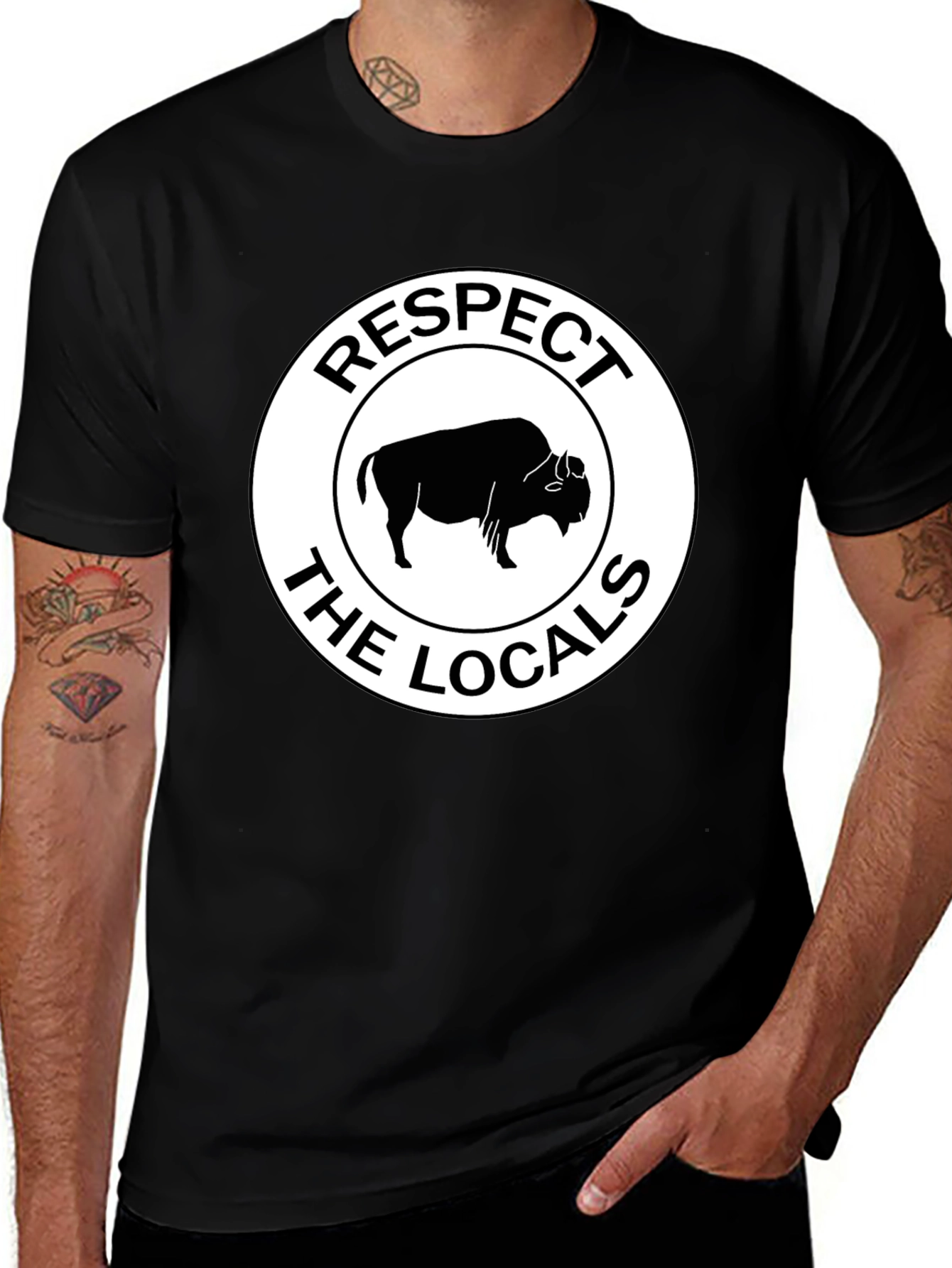 Variant 28 of Respect The Locals Bison Graphic Tee - Black