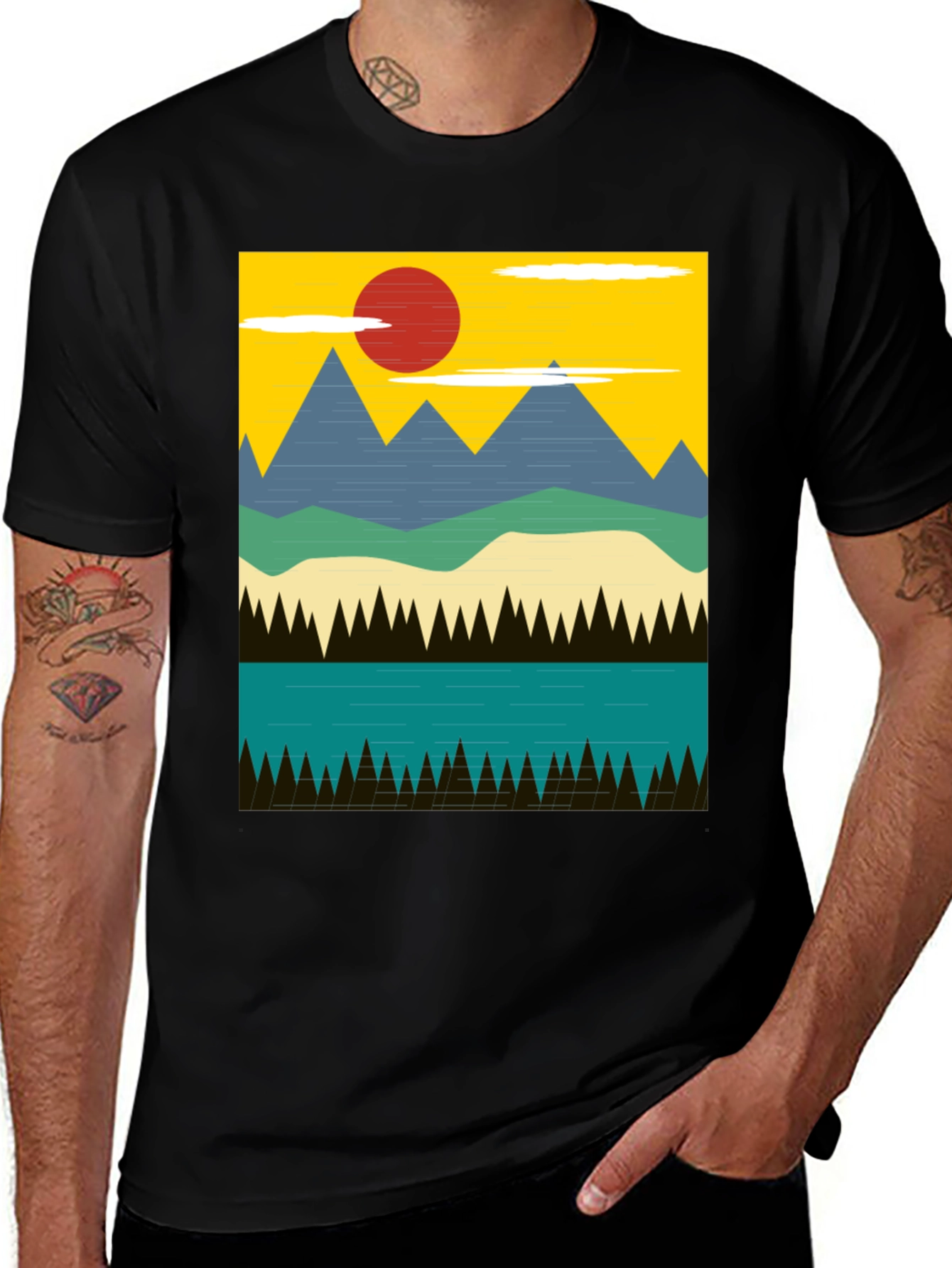Nature Graphic Tee - Mountain & Lake Scene