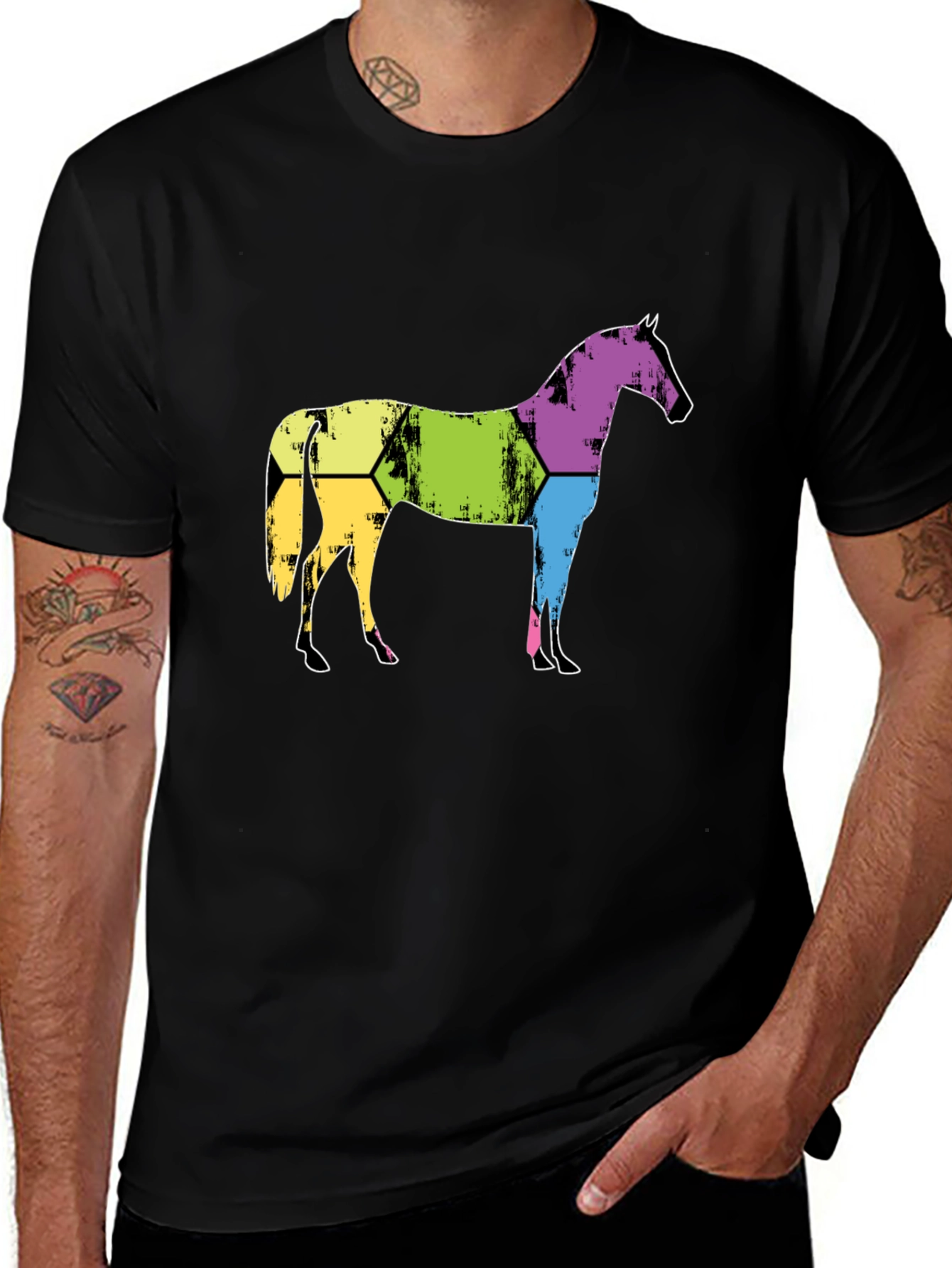 Variant 3 of Abstract Horse Graphic Tee - Men's Black T-Shirt