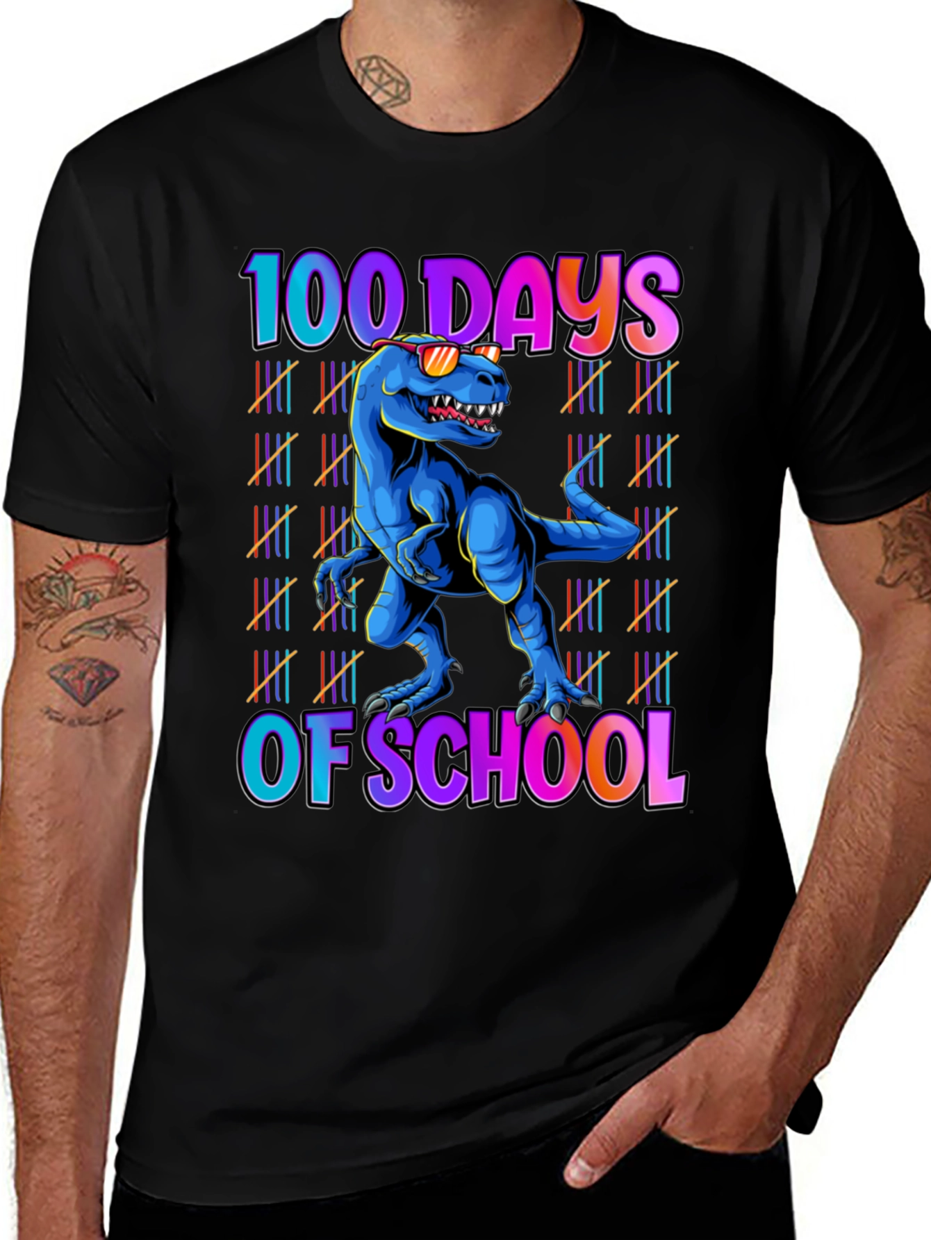 Variant 7 of 100 Days of School Dinosaur T-Shirt