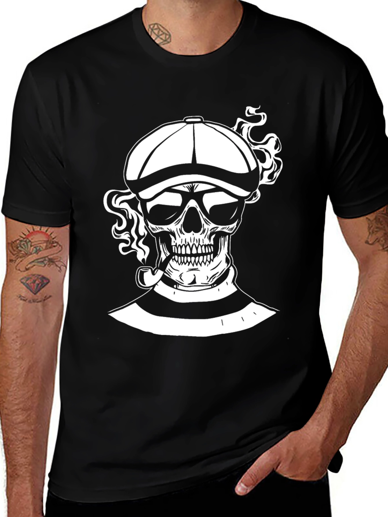 Variant 19 of Skull with Cap & Pipe Graphic T-Shirt
