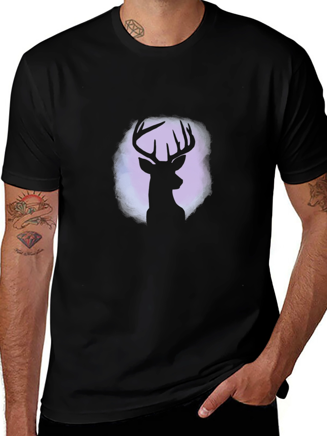Variant 15 of Deer Silhouette Graphic Tee - Black Cotton Blend