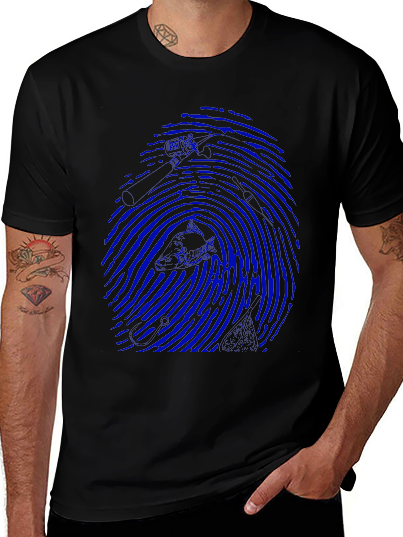 Variant 21 of Blue Fingerprint Graphic Black T-Shirt