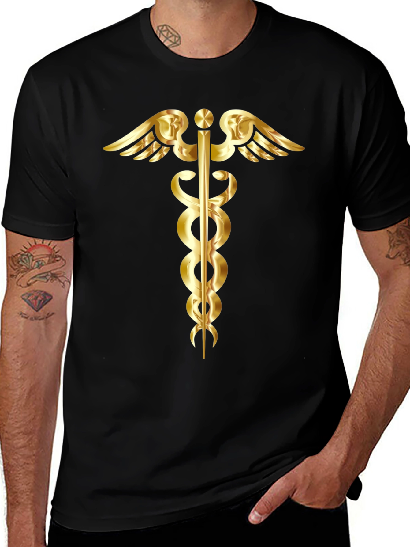 Variant 15 of Caduceus Black T-Shirt - Medical Symbol