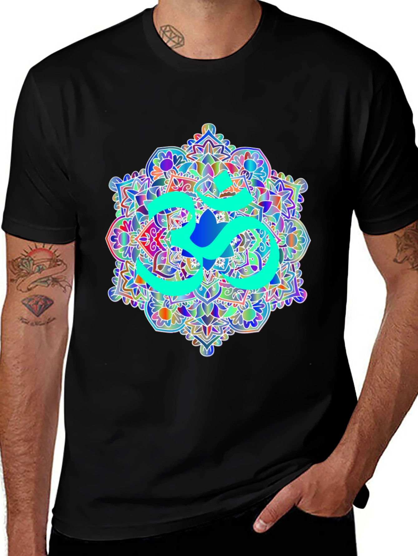 Variant 30 of Om Mandala Graphic Tee - Black Cotton T-Shirt