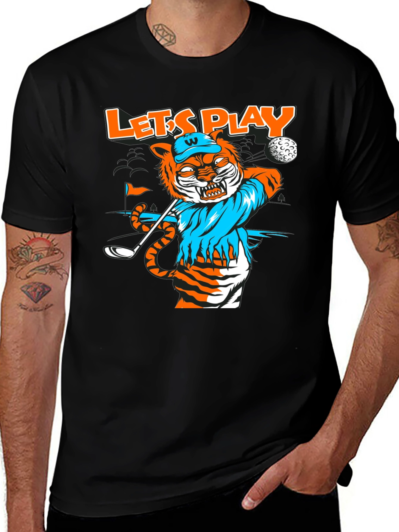 Variant 19 of Let's Play Golf T-Shirt, Tiger Golfer Tee