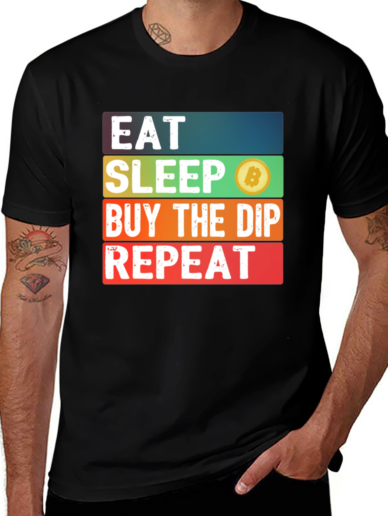 Variant 8 of Eat Sleep Buy The Dip Repeat Bitcoin Crypto T-Shirt