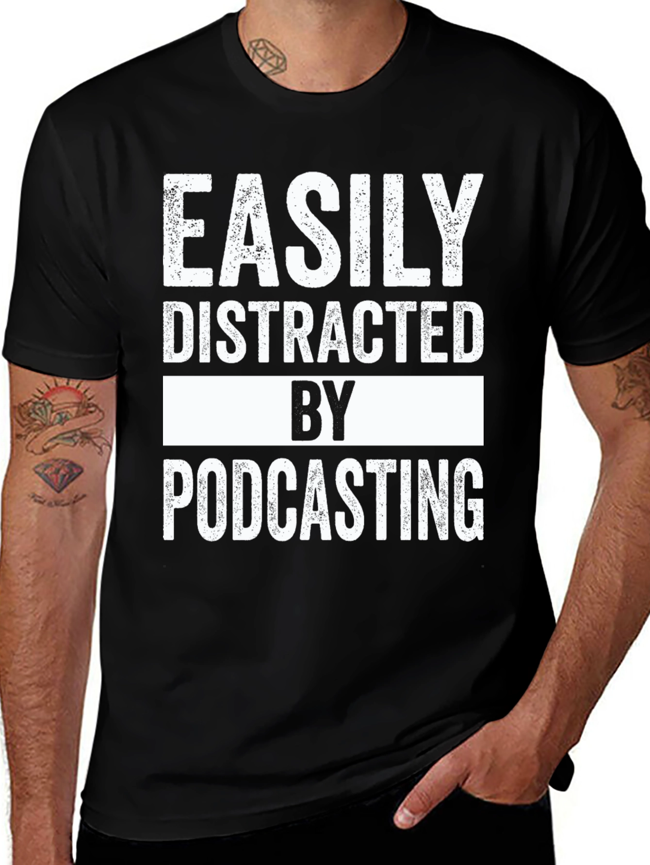 Variant 25 of Easily Distracted by Podcasting Black T-Shirt