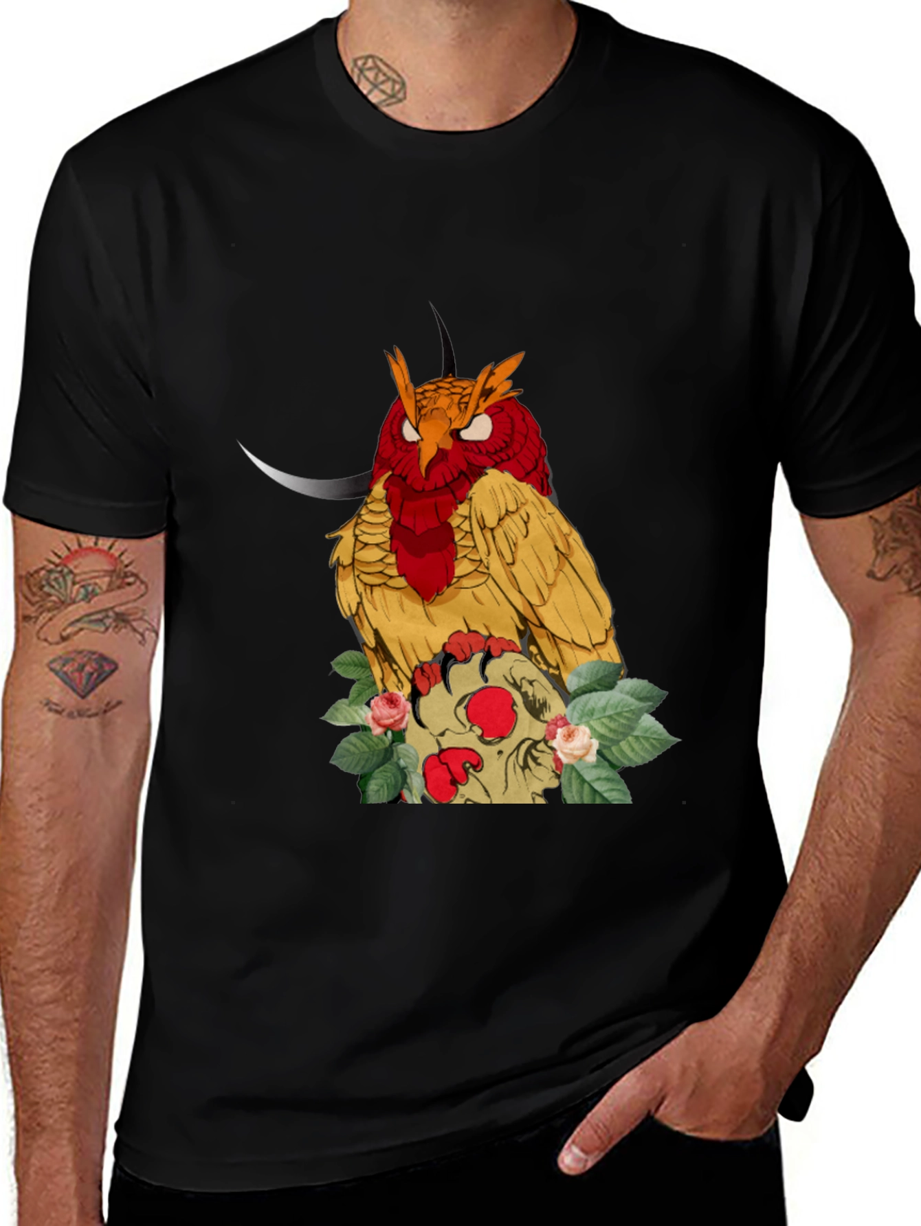 Black Owl and Skull Graphic Tee - Unique Print main image