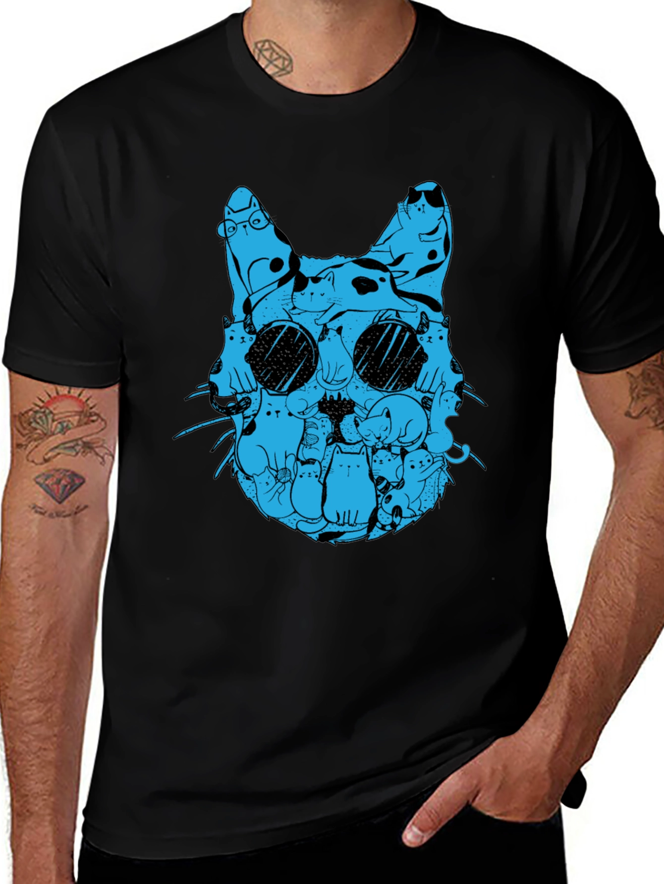Variant 17 of Cat Silhouette T-Shirt - Blue Cats Design